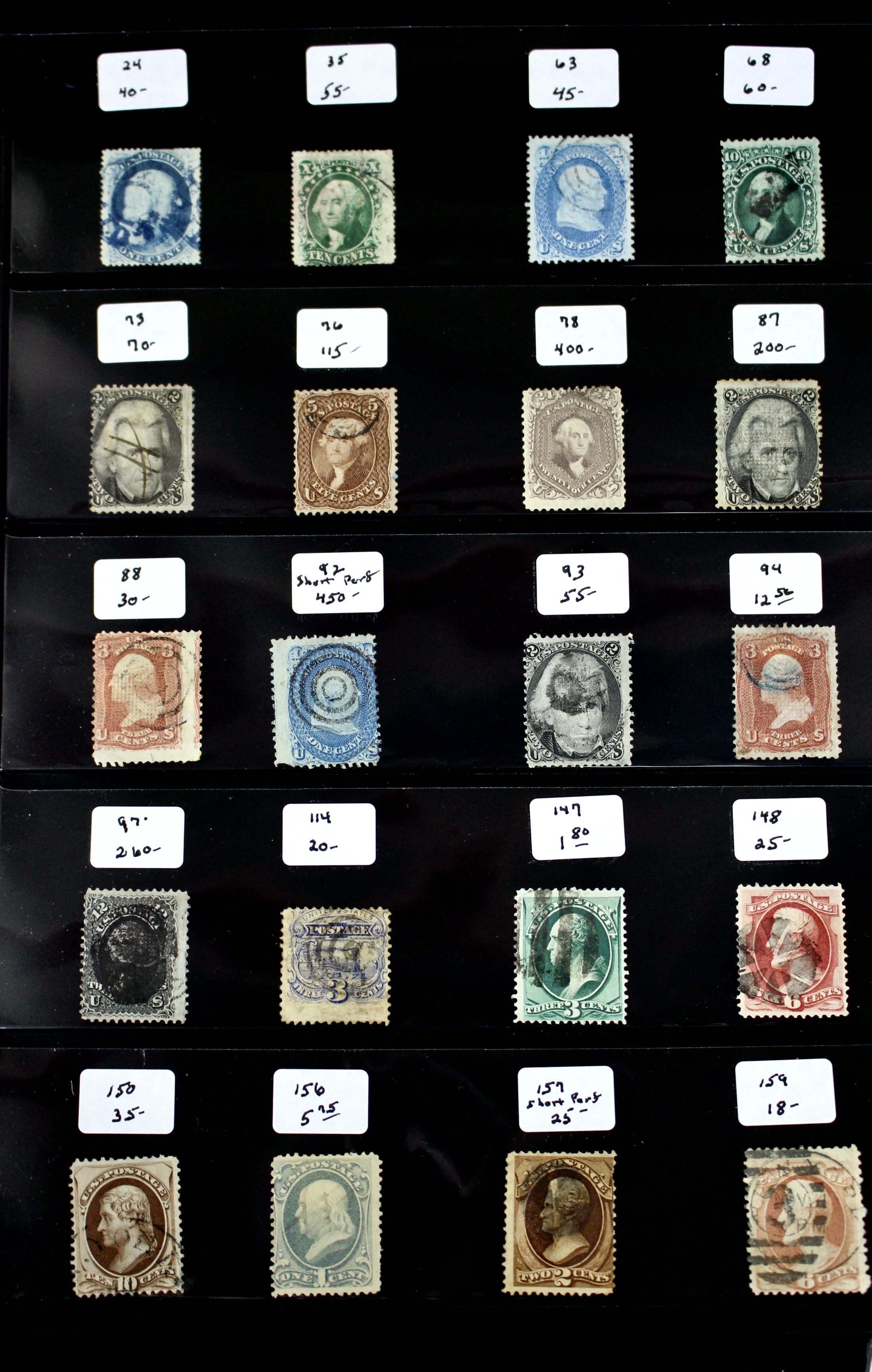 Group of Twenty Early U.S. Postage Stamps, Scott 24 to 159