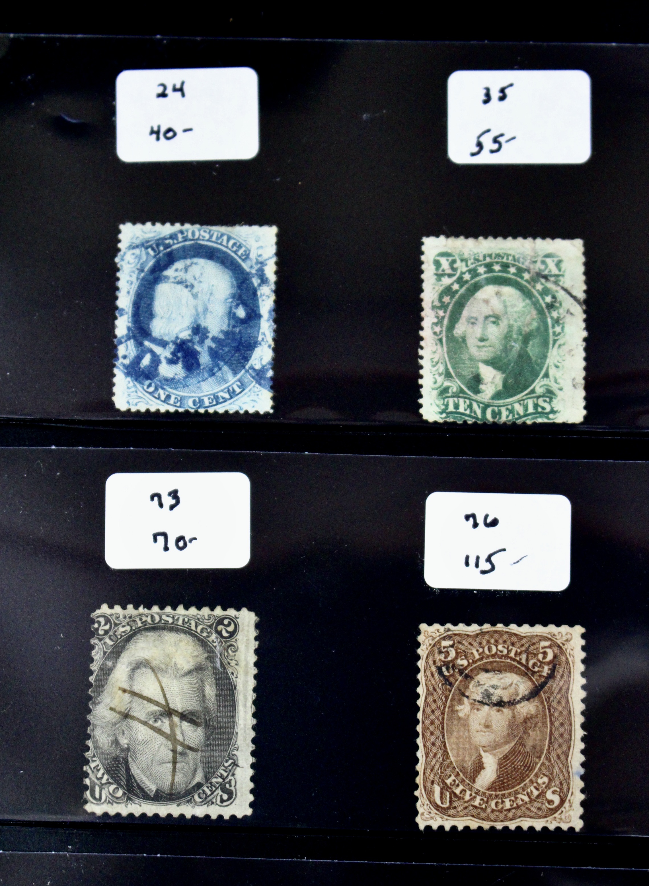 Group of Twenty Early U.S. Postage Stamps, Scott 24 to 159