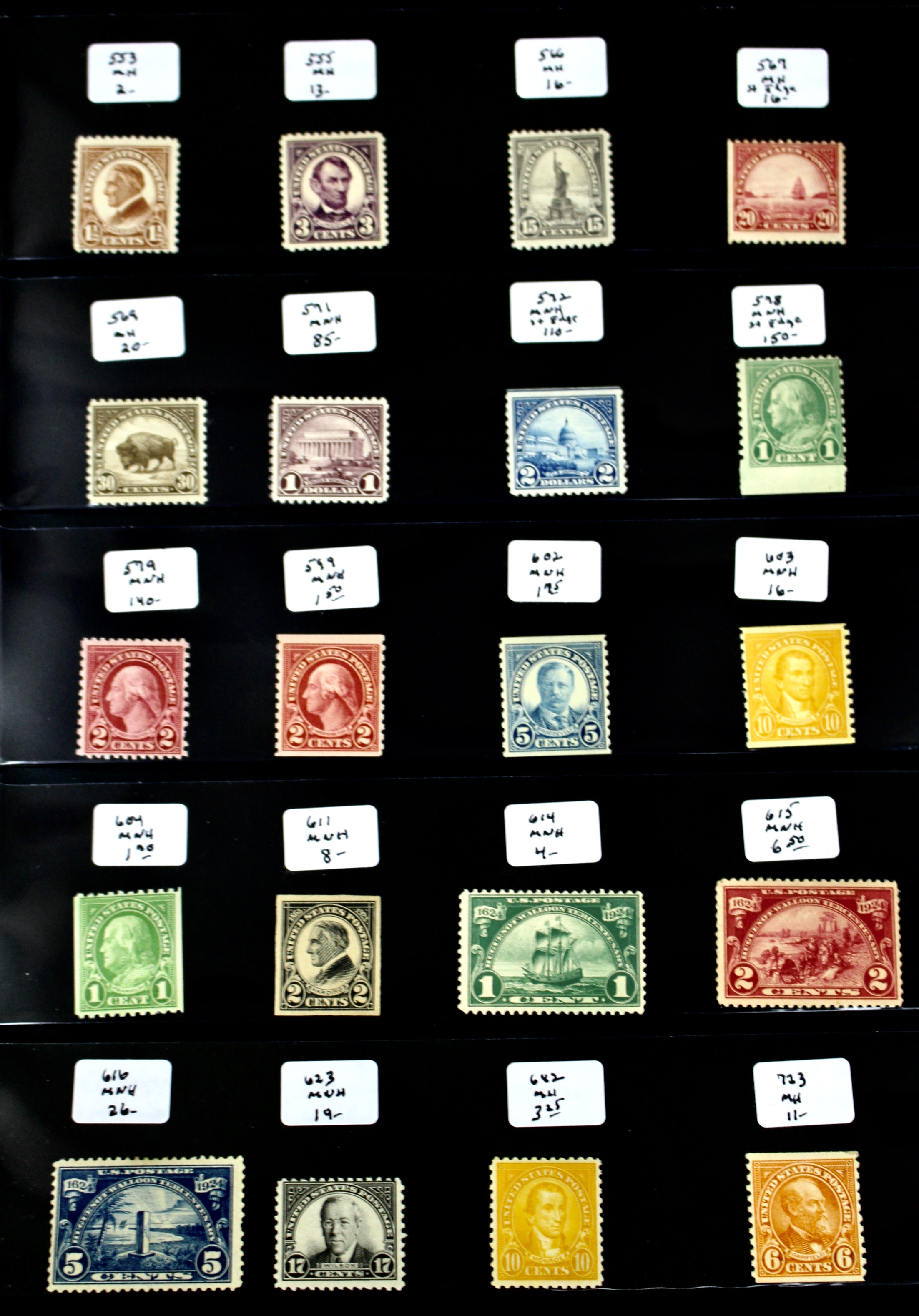 Twenty Early Mint Condition U.S. Postage Stamps, Scott 553 to 723