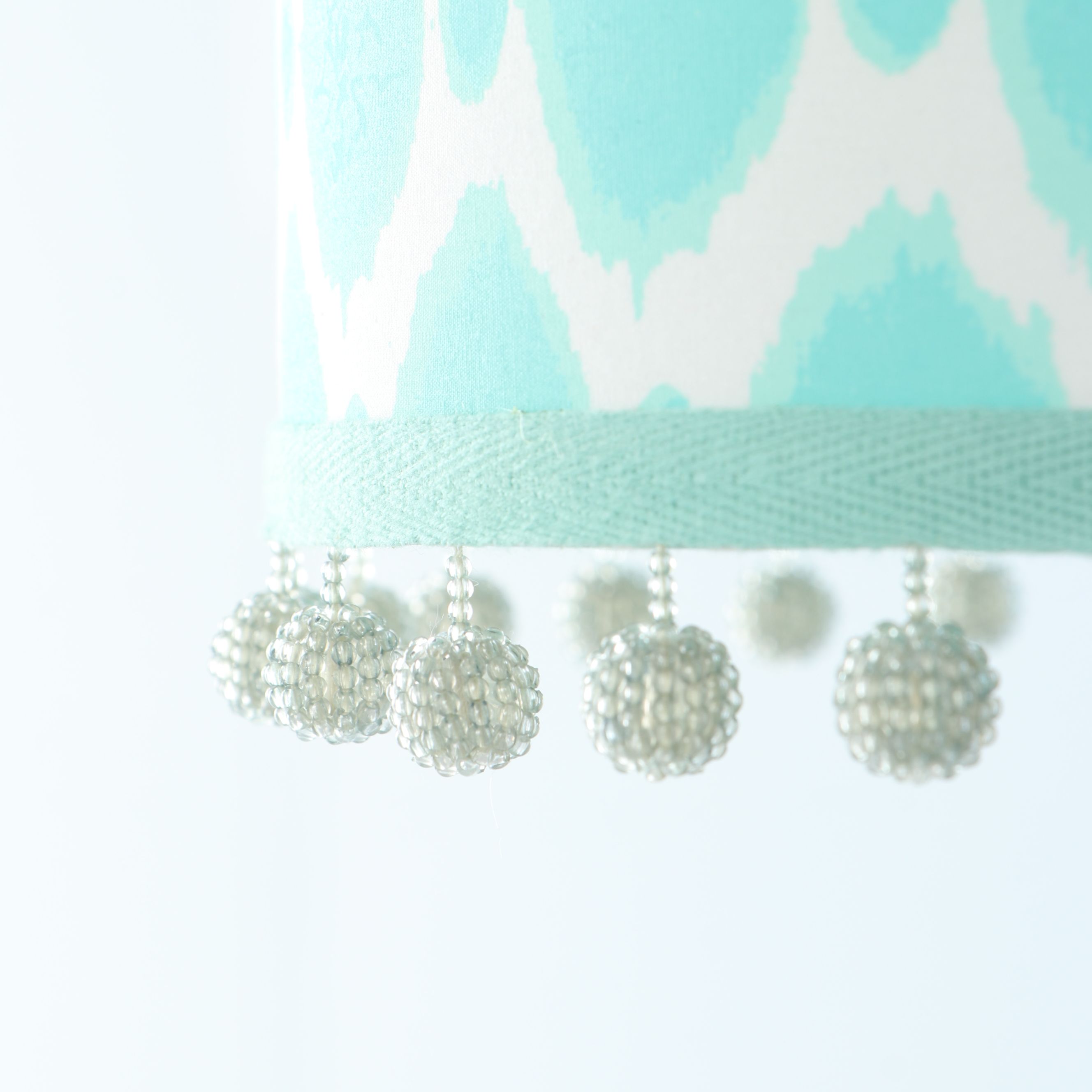 Pottery Barn "Stella" Wood Side Table and White Table Lamps with Pompom Shades