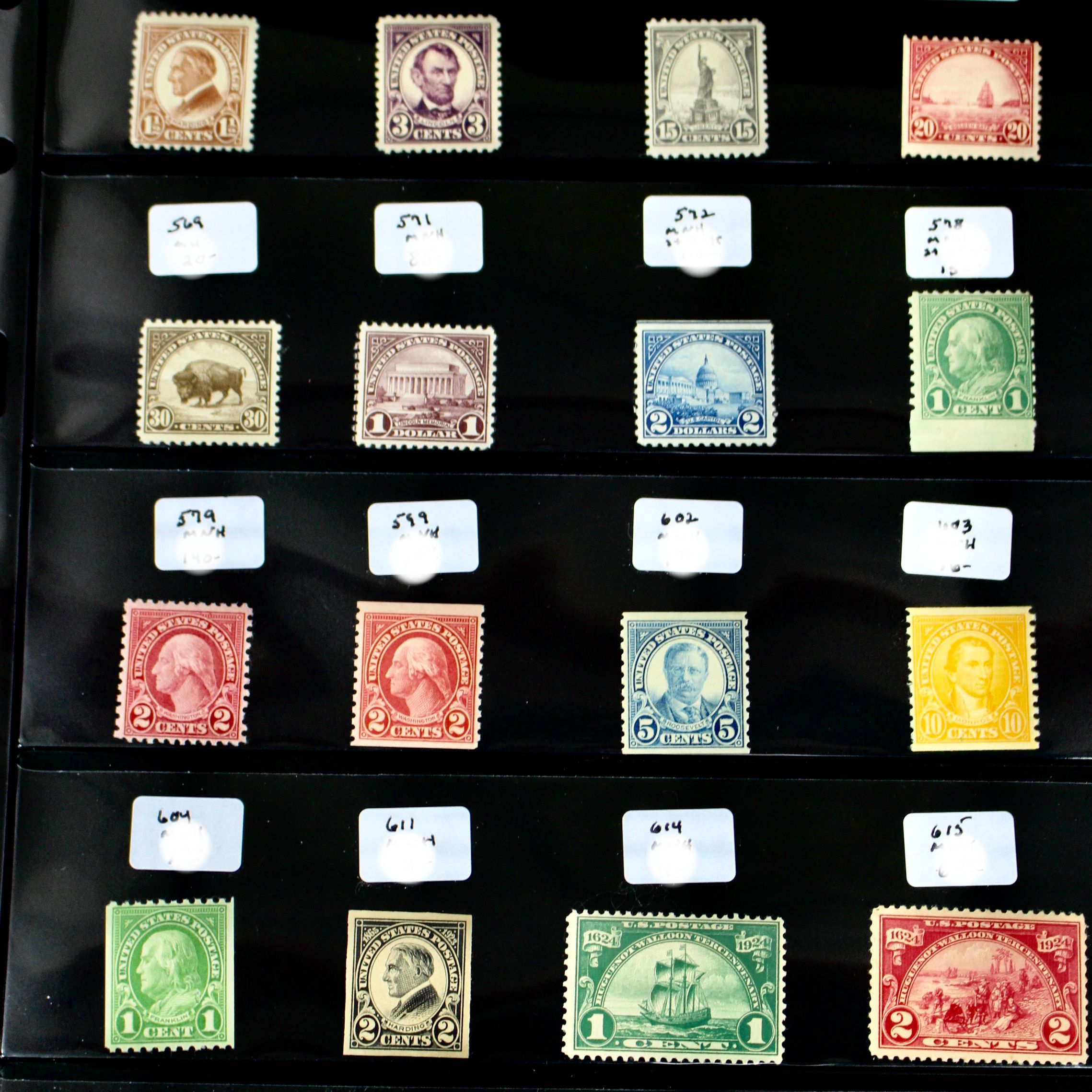Twenty Early Mint Condition U.S. Postage Stamps, Scott 553 to 723