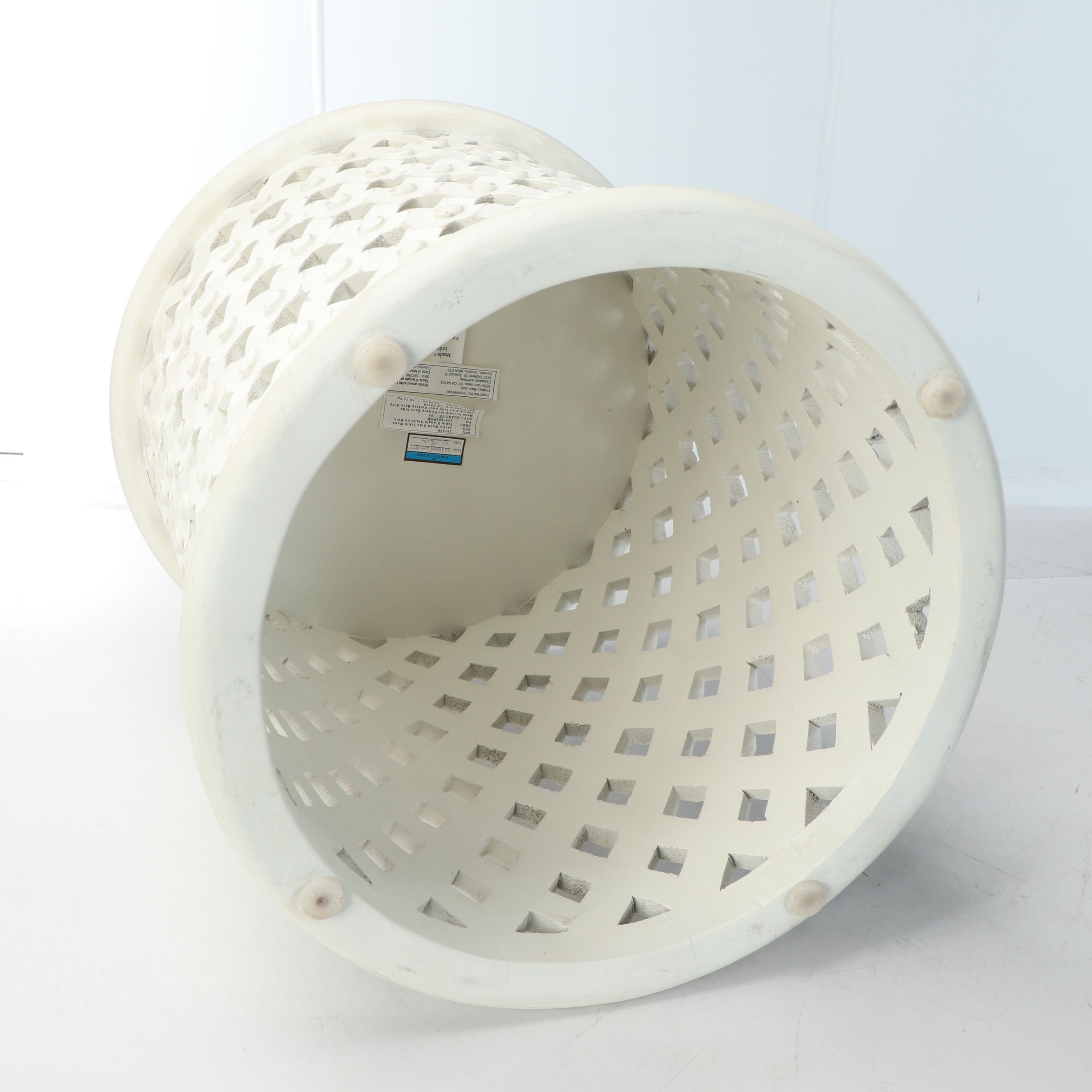 Pottery Barn "Stella" Wood Side Table and White Table Lamps with Pompom Shades