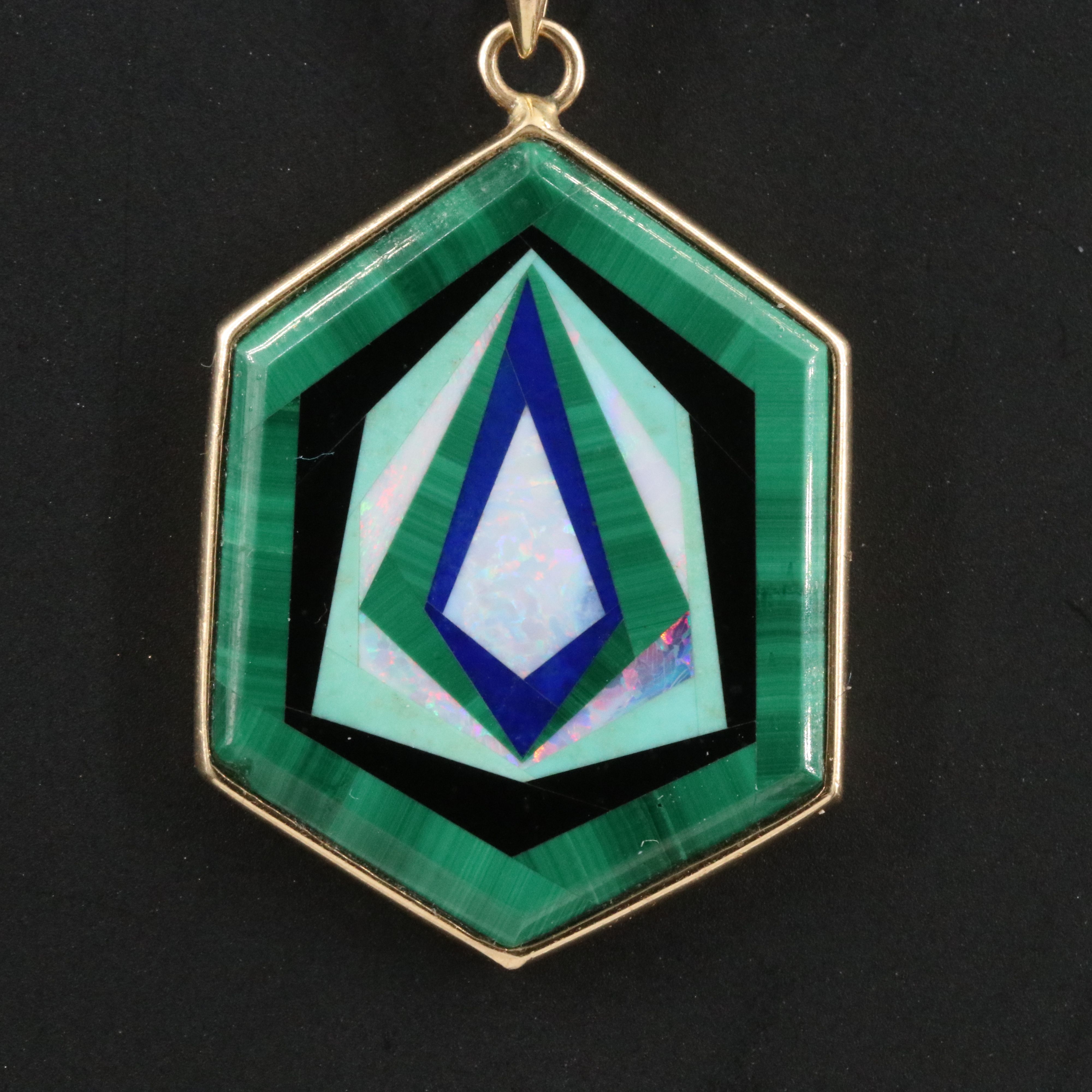 14K Malachite, Opal and Lapis Lazuli Inlay Pendant