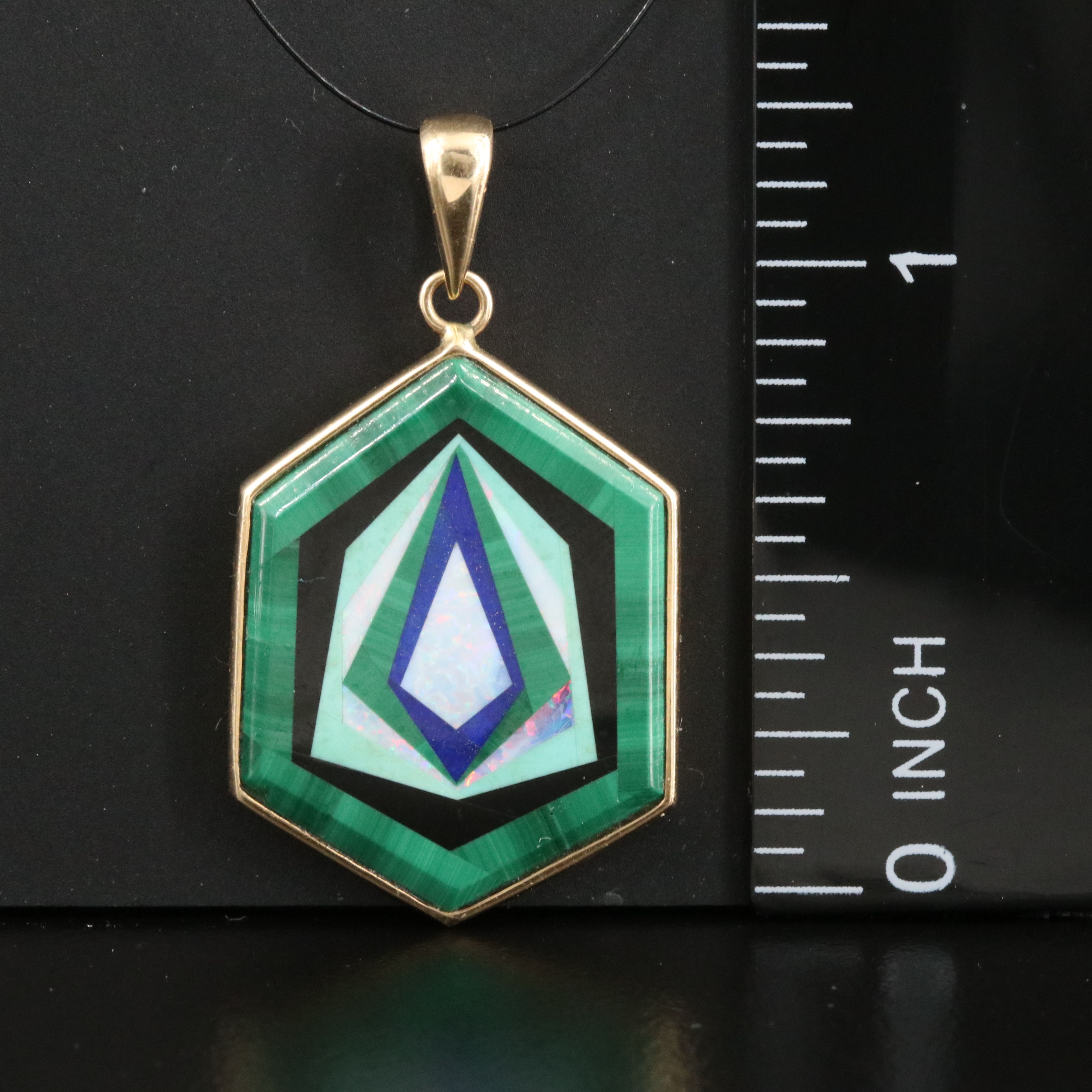 14K Malachite, Opal and Lapis Lazuli Inlay Pendant