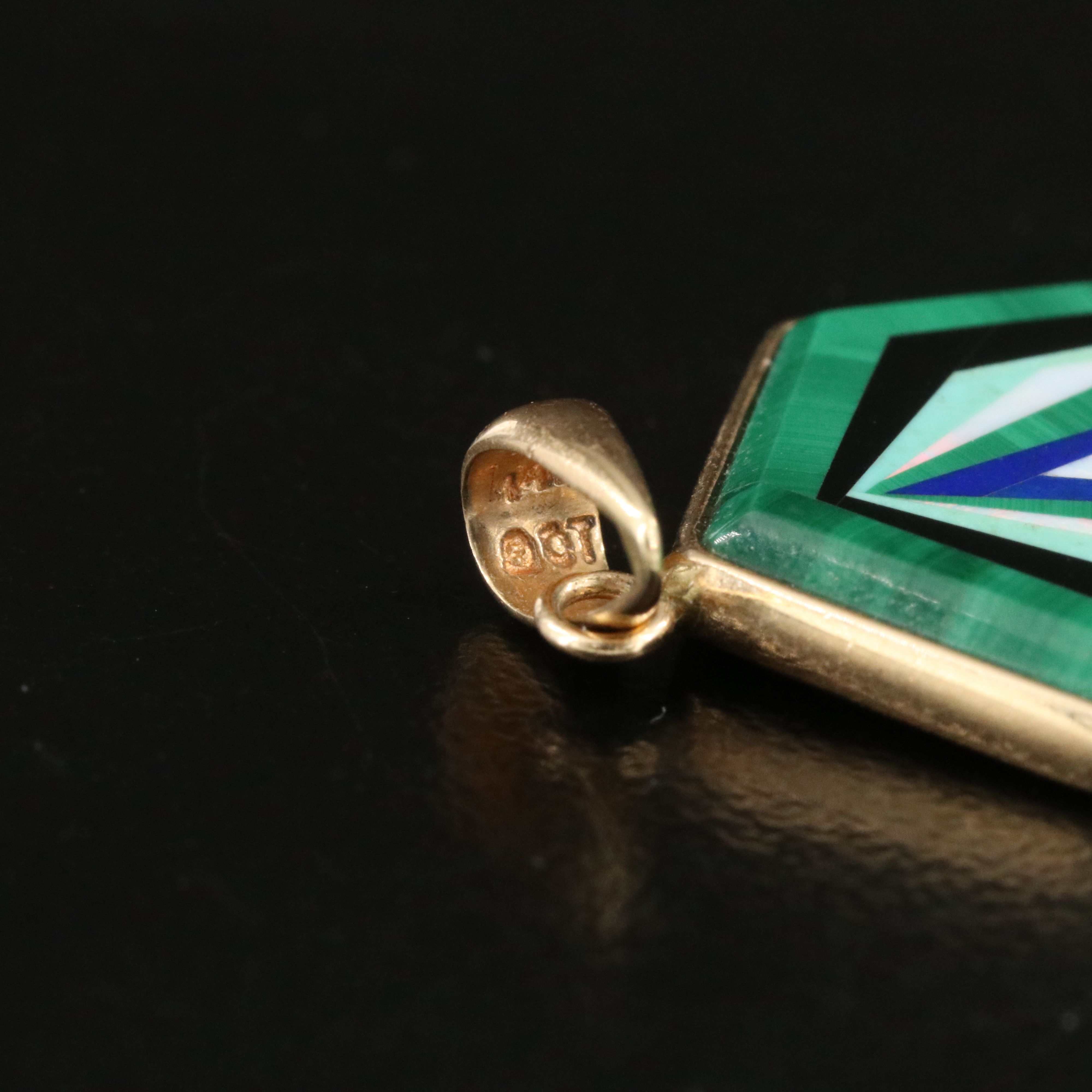 14K Malachite, Opal and Lapis Lazuli Inlay Pendant