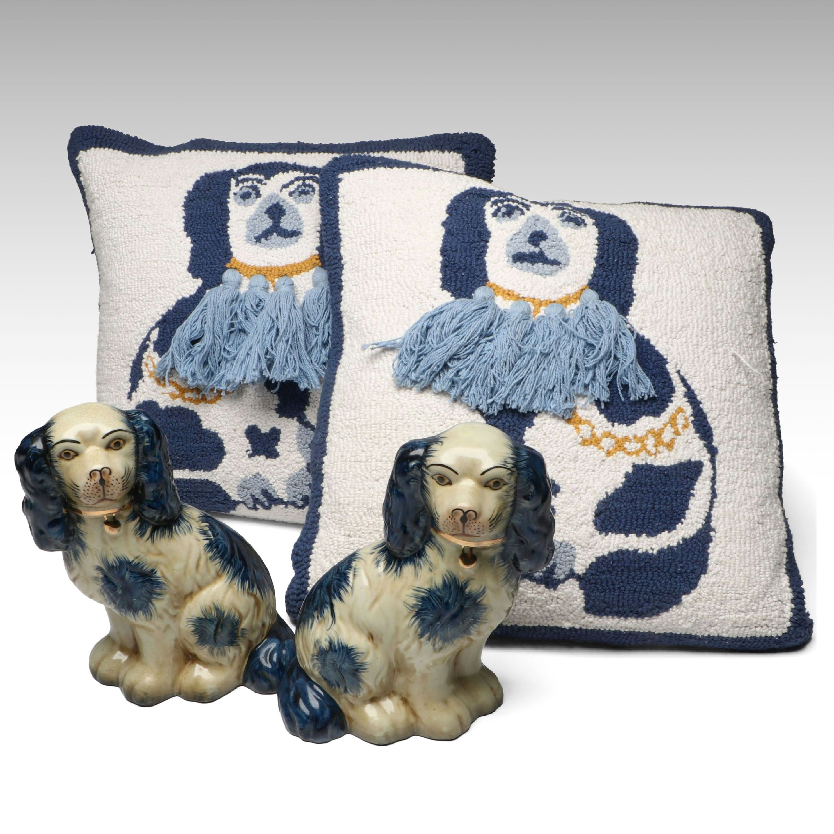 Two's Company "Staffordshire" Throw Pillows with Staffordshire Style Spaniels