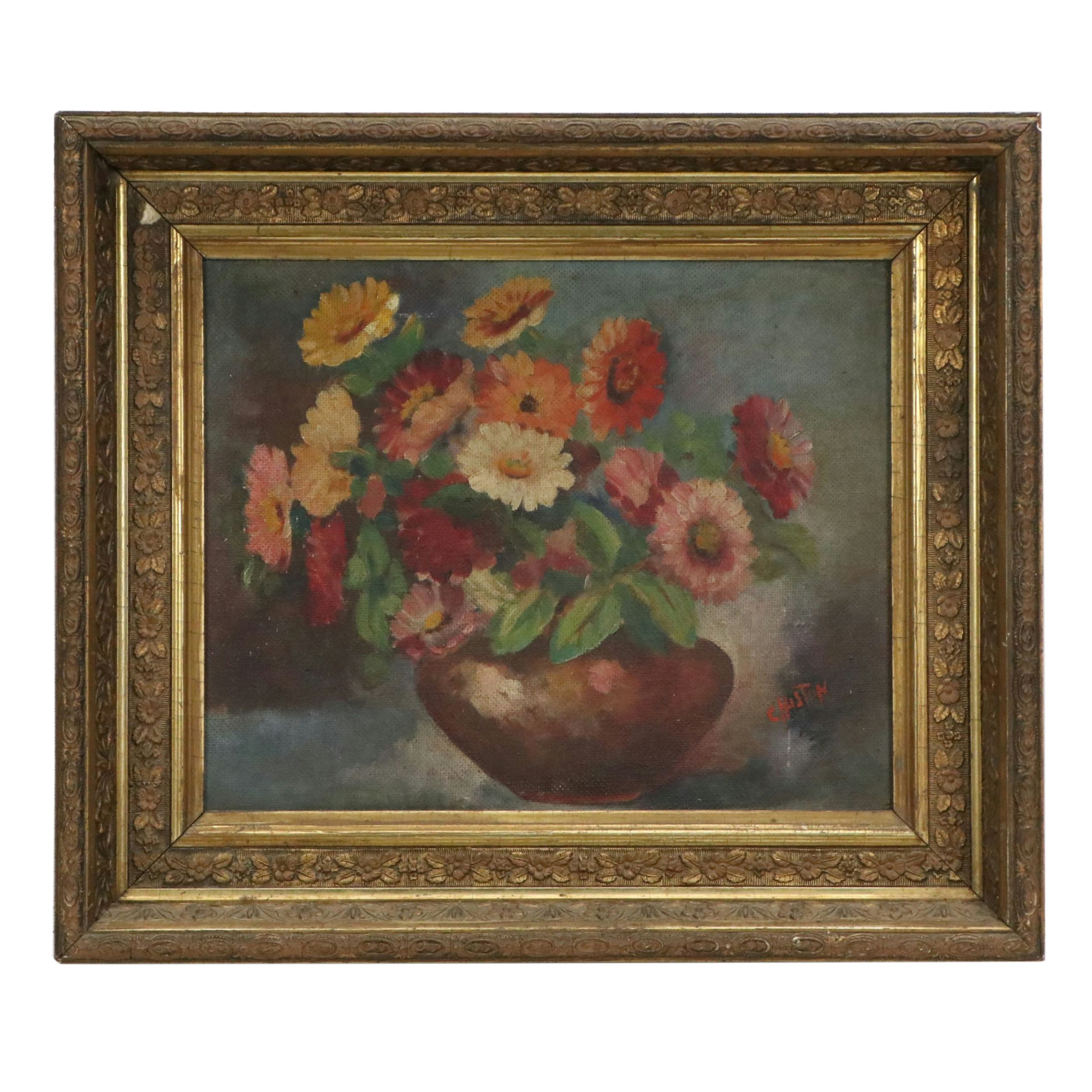 C. Huston Floral Oil Painting, Late 19th to Early 20th Century