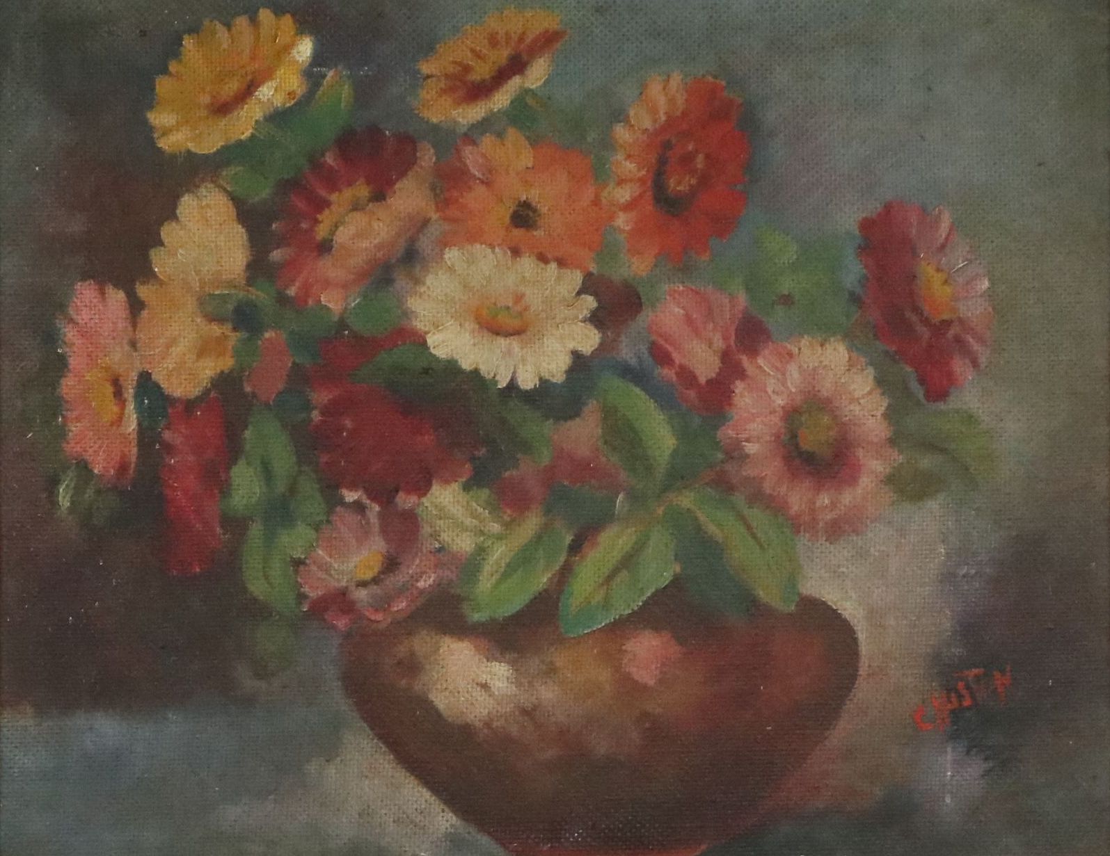C. Huston Floral Oil Painting, Late 19th to Early 20th Century