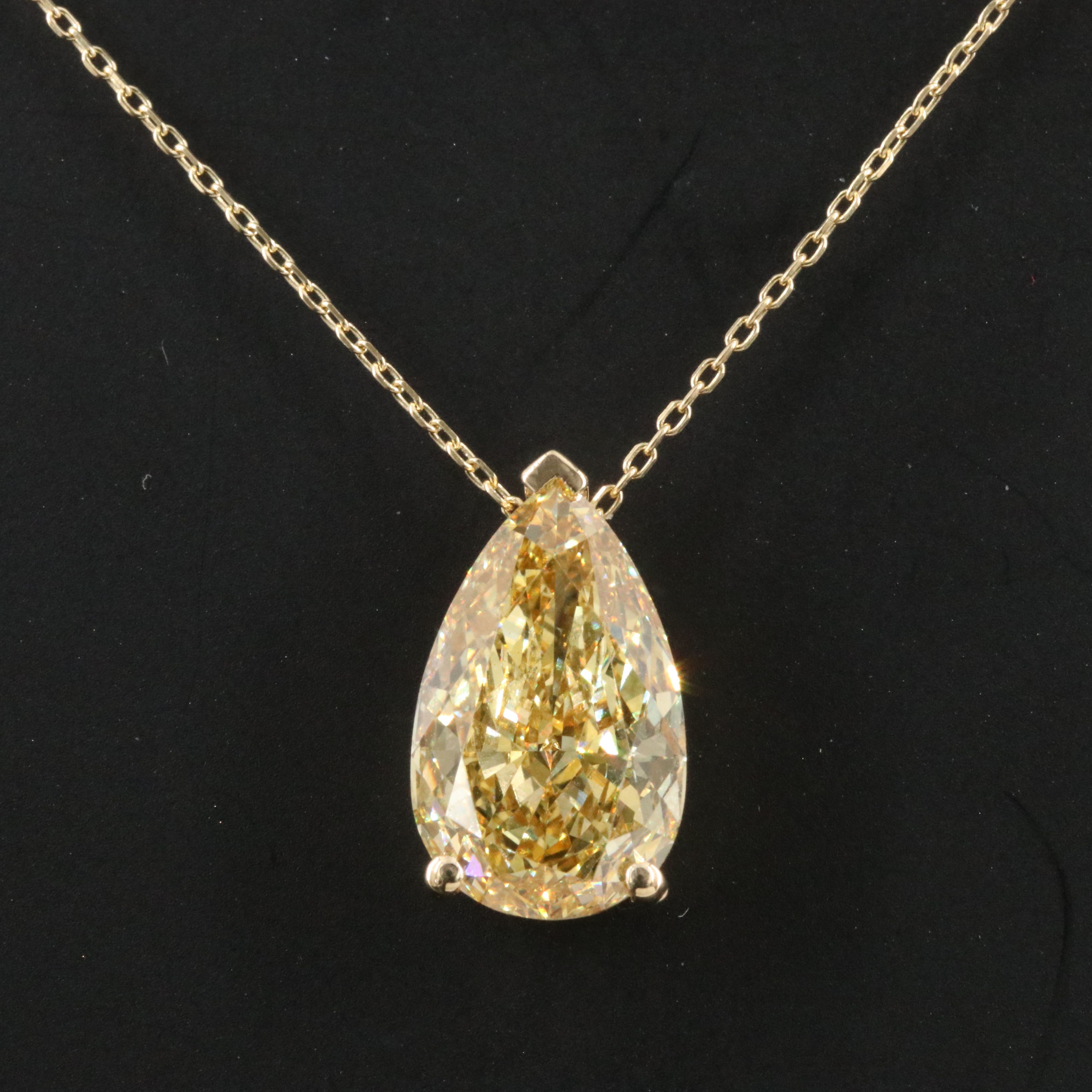 14K 5.10 CT Lab Grown Fancy Vivid Yellow Diamond Necklace with IGI Report