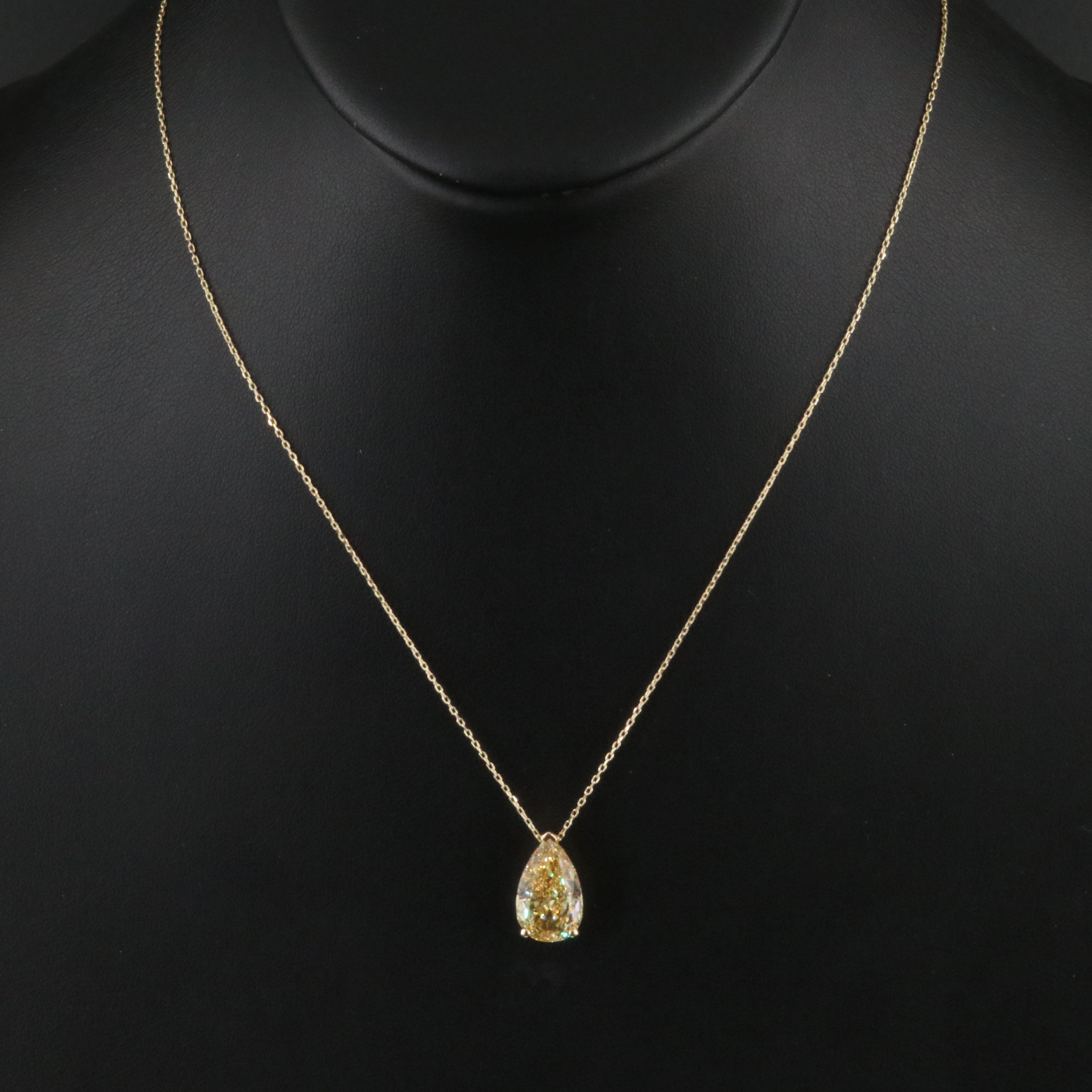 14K 5.10 CT Lab Grown Fancy Vivid Yellow Diamond Necklace with IGI Report