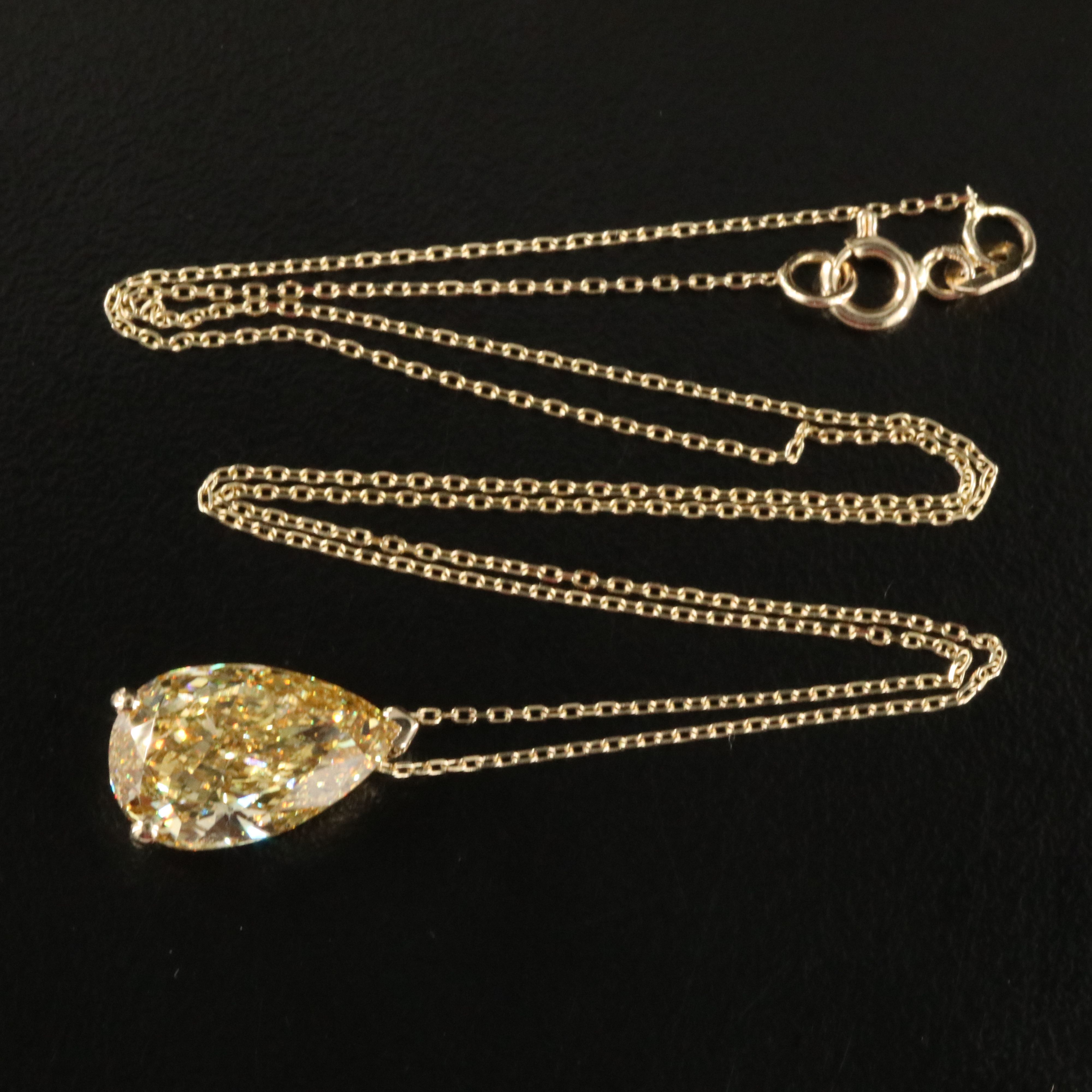 14K 5.10 CT Lab Grown Fancy Vivid Yellow Diamond Necklace with IGI Report