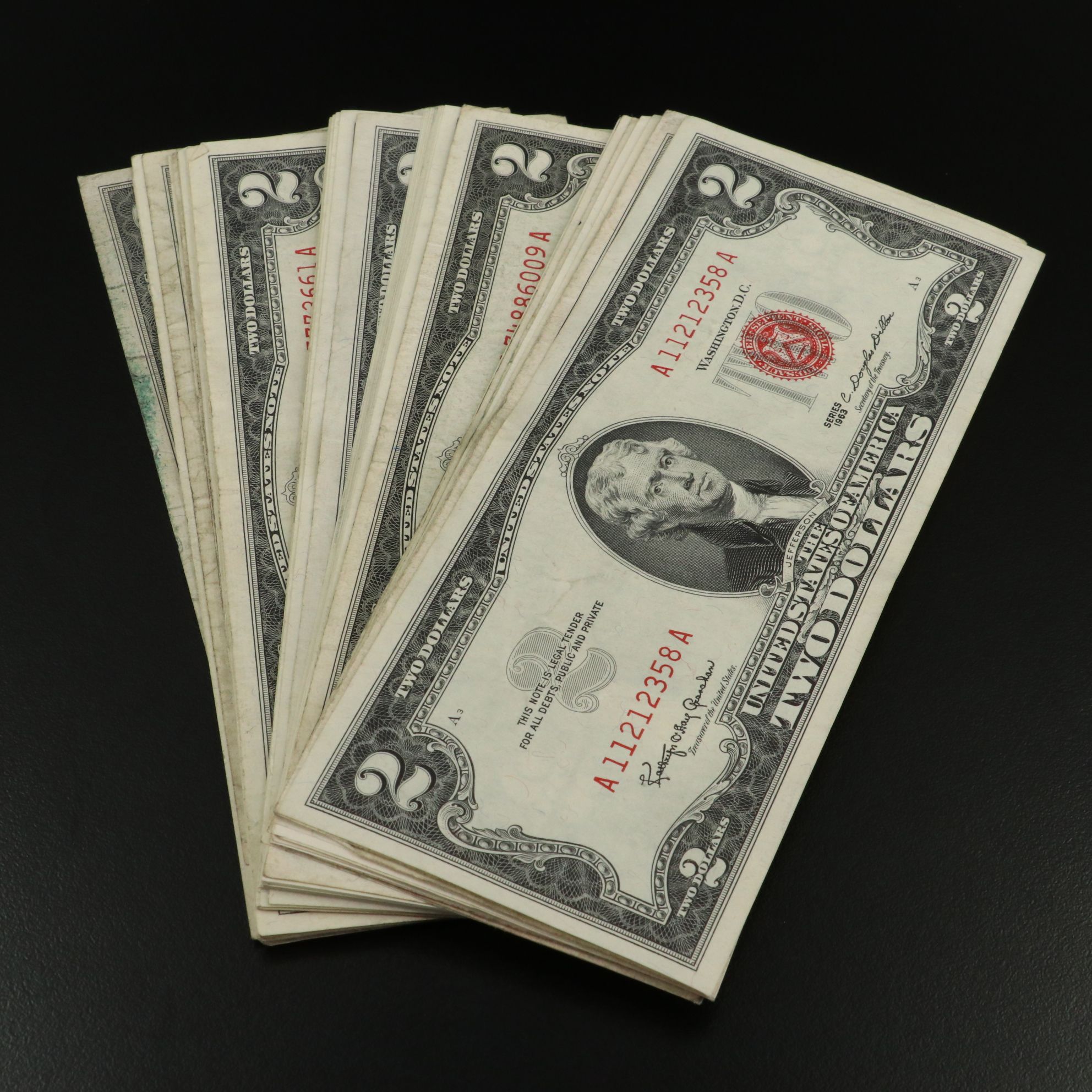 Fifty-Two $2 Red Seal United States Notes, 1953 and 1963