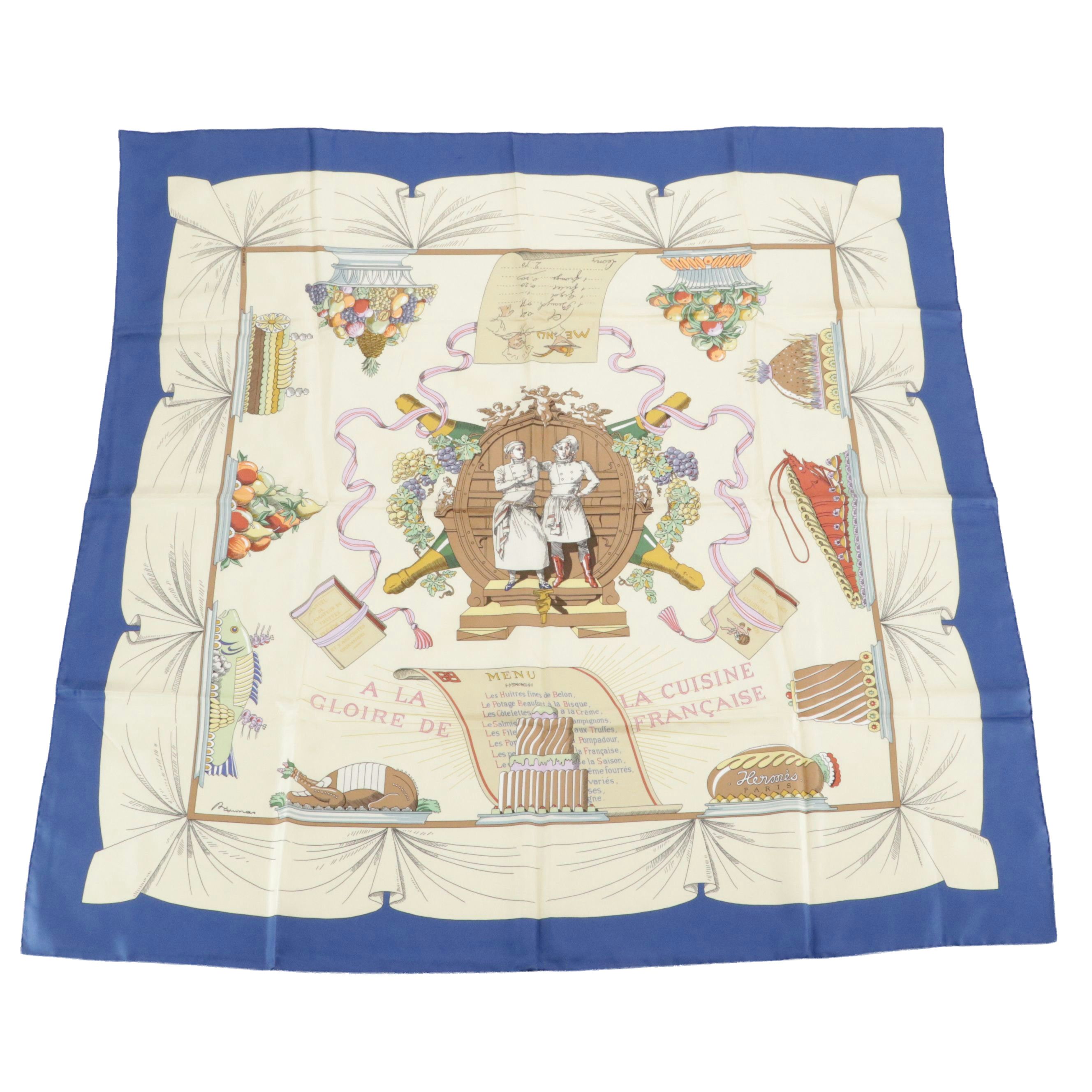 Hermès "A la Gloire de la Cuisine Française" Scarf 90 in Silk Twill