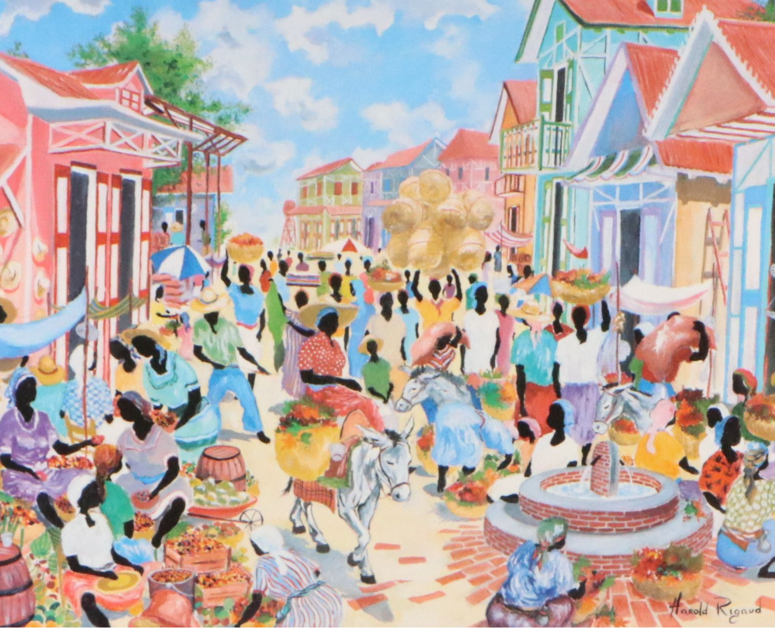 Offset Lithograph After Harold Rigaud of Village Scene