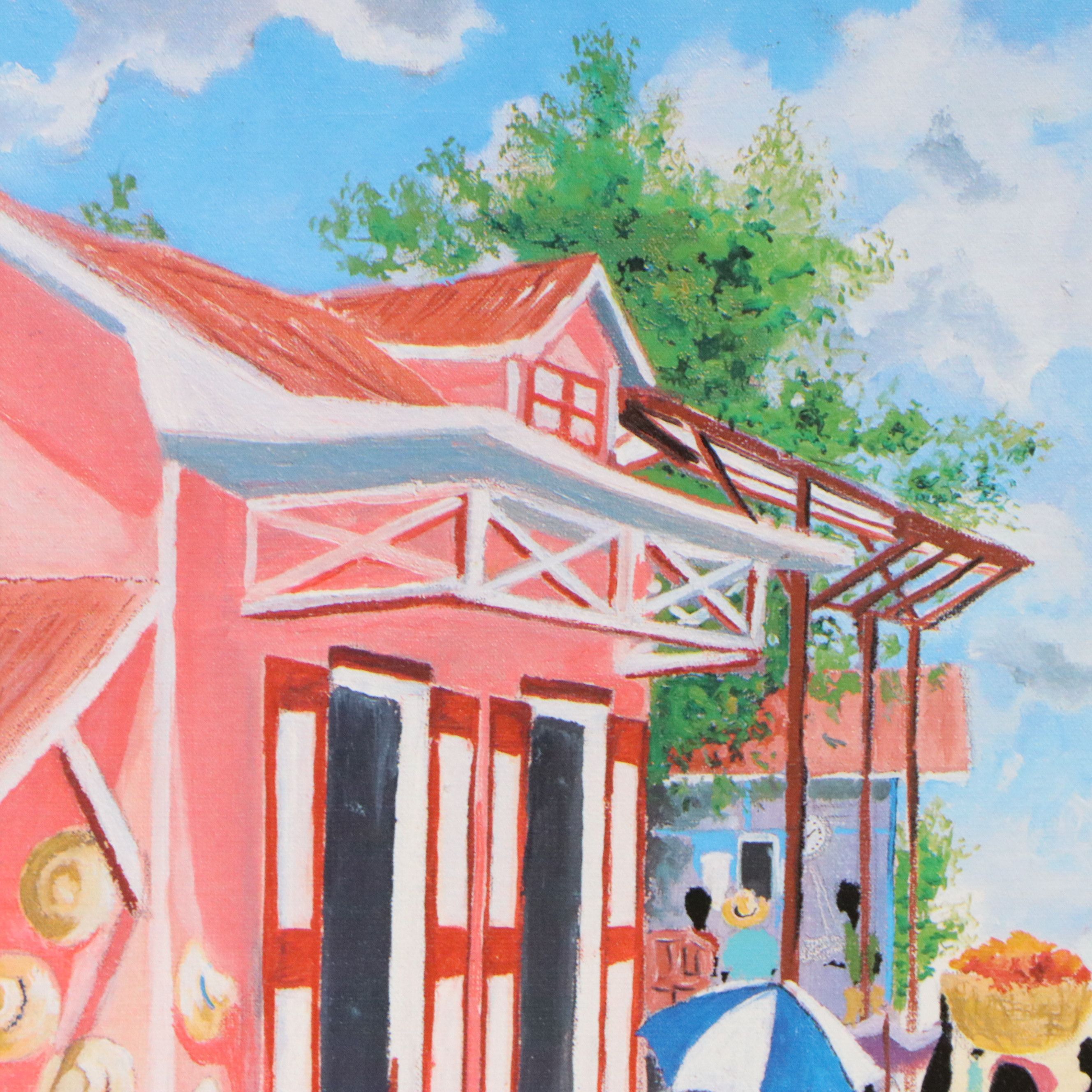 Offset Lithograph After Harold Rigaud of Village Scene