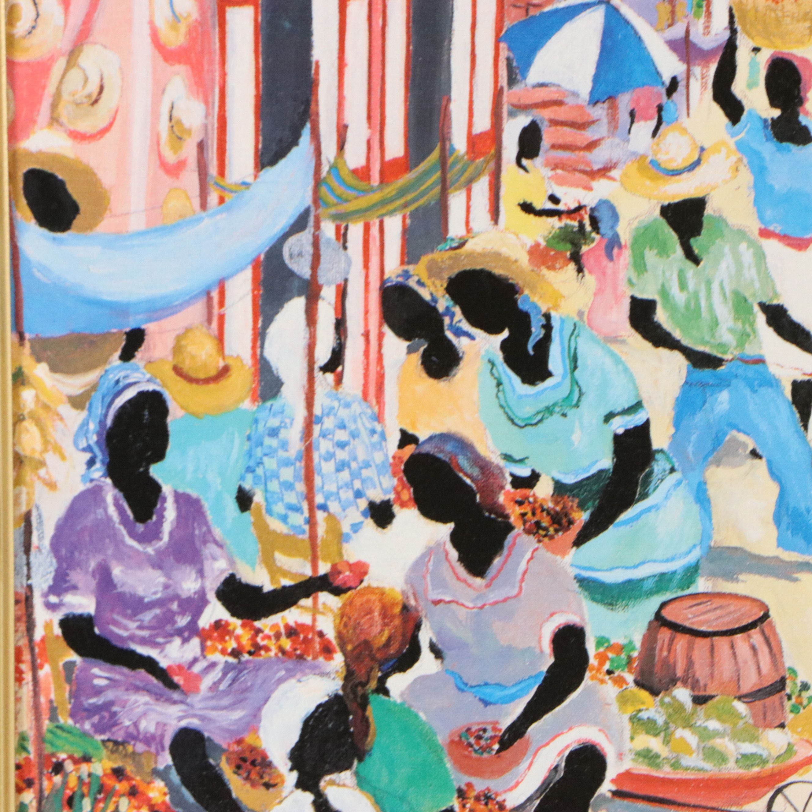 Offset Lithograph After Harold Rigaud of Village Scene