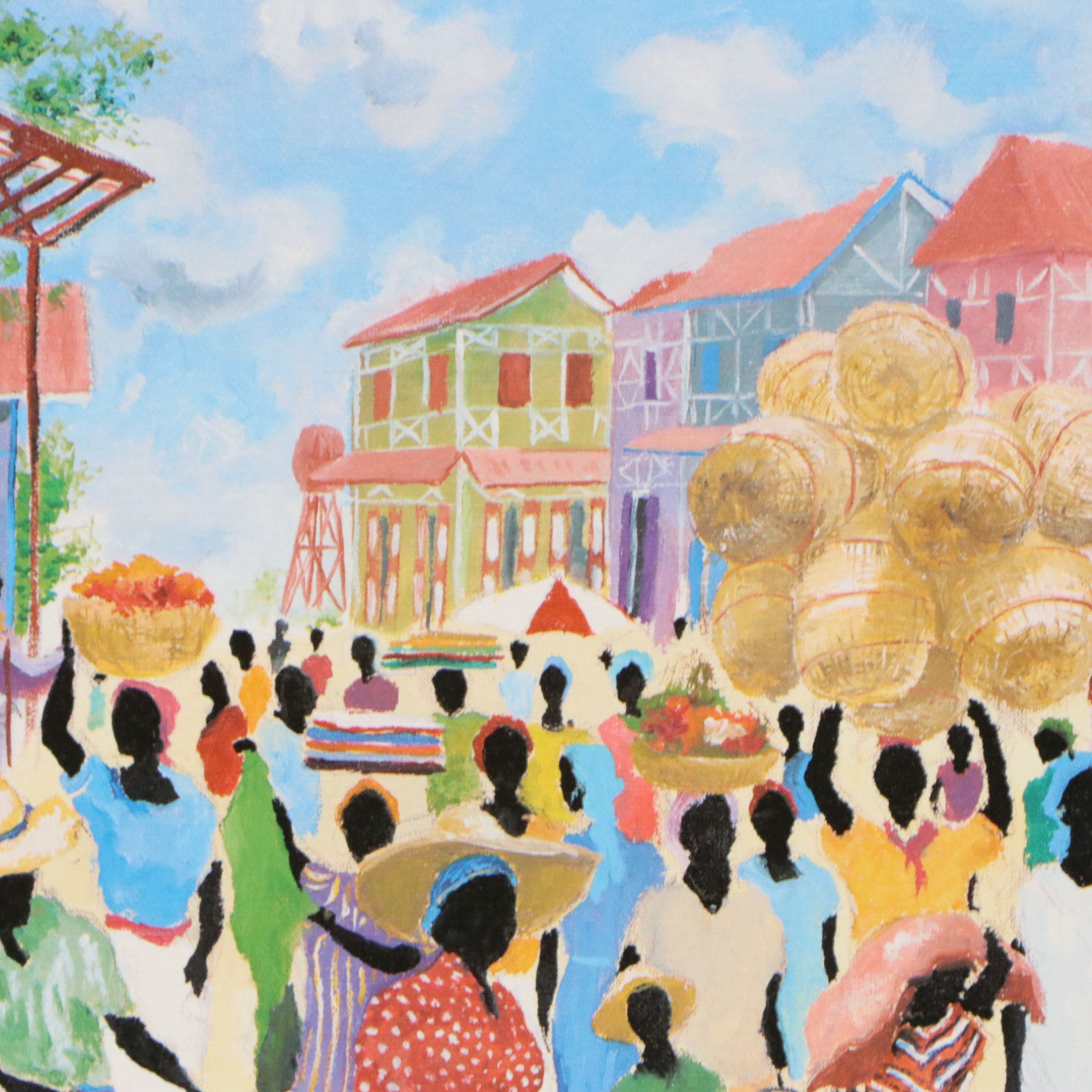 Offset Lithograph After Harold Rigaud of Village Scene