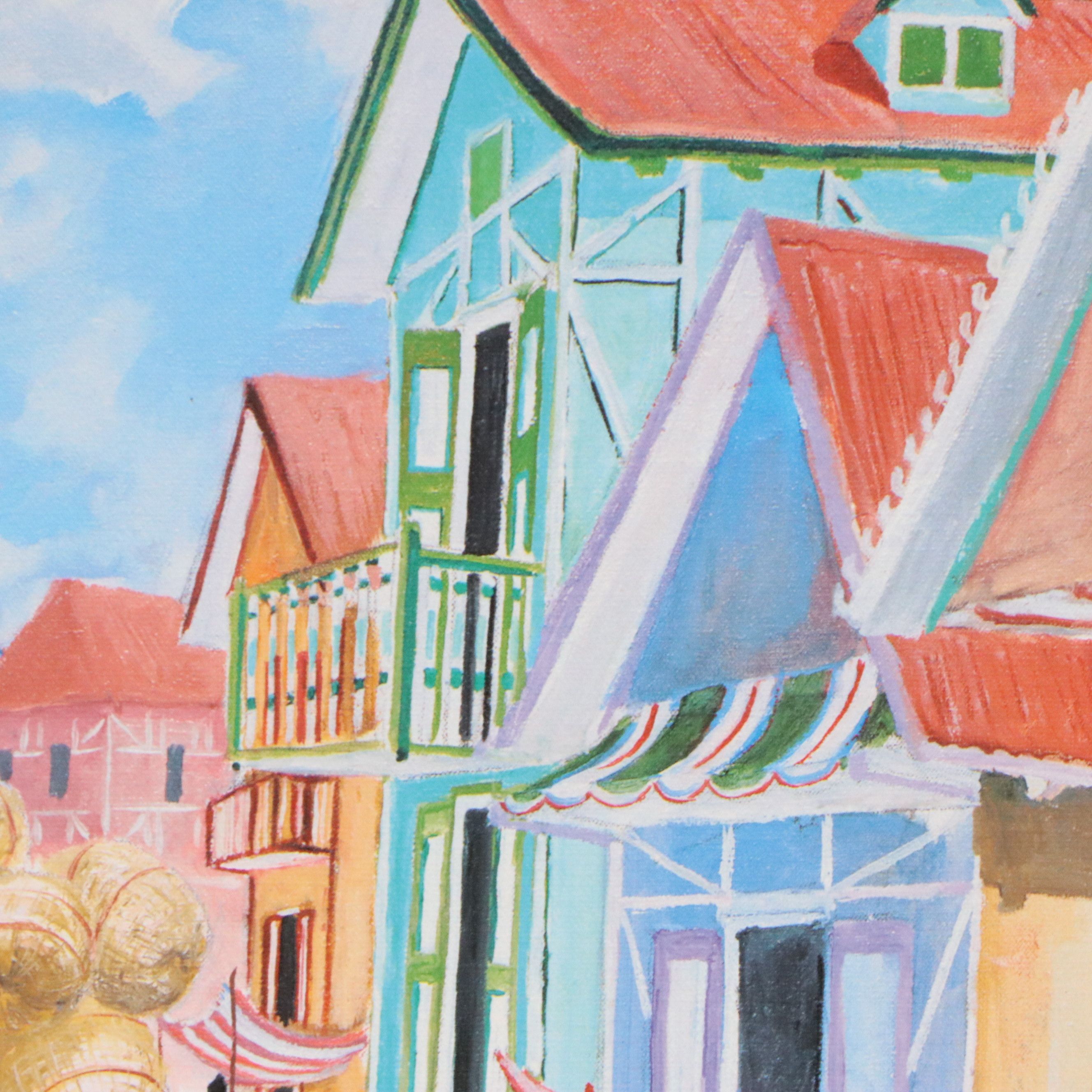 Offset Lithograph After Harold Rigaud of Village Scene