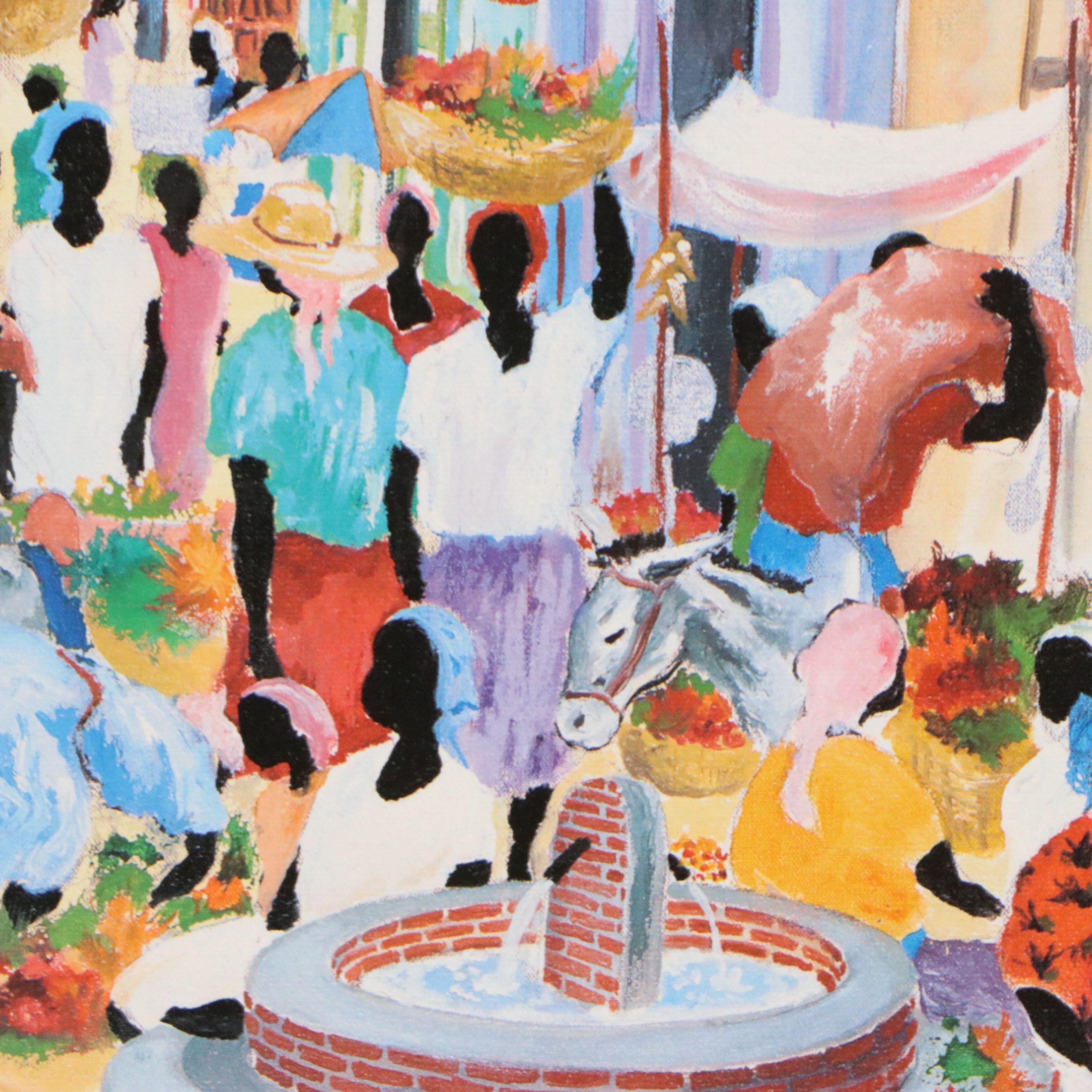 Offset Lithograph After Harold Rigaud of Village Scene