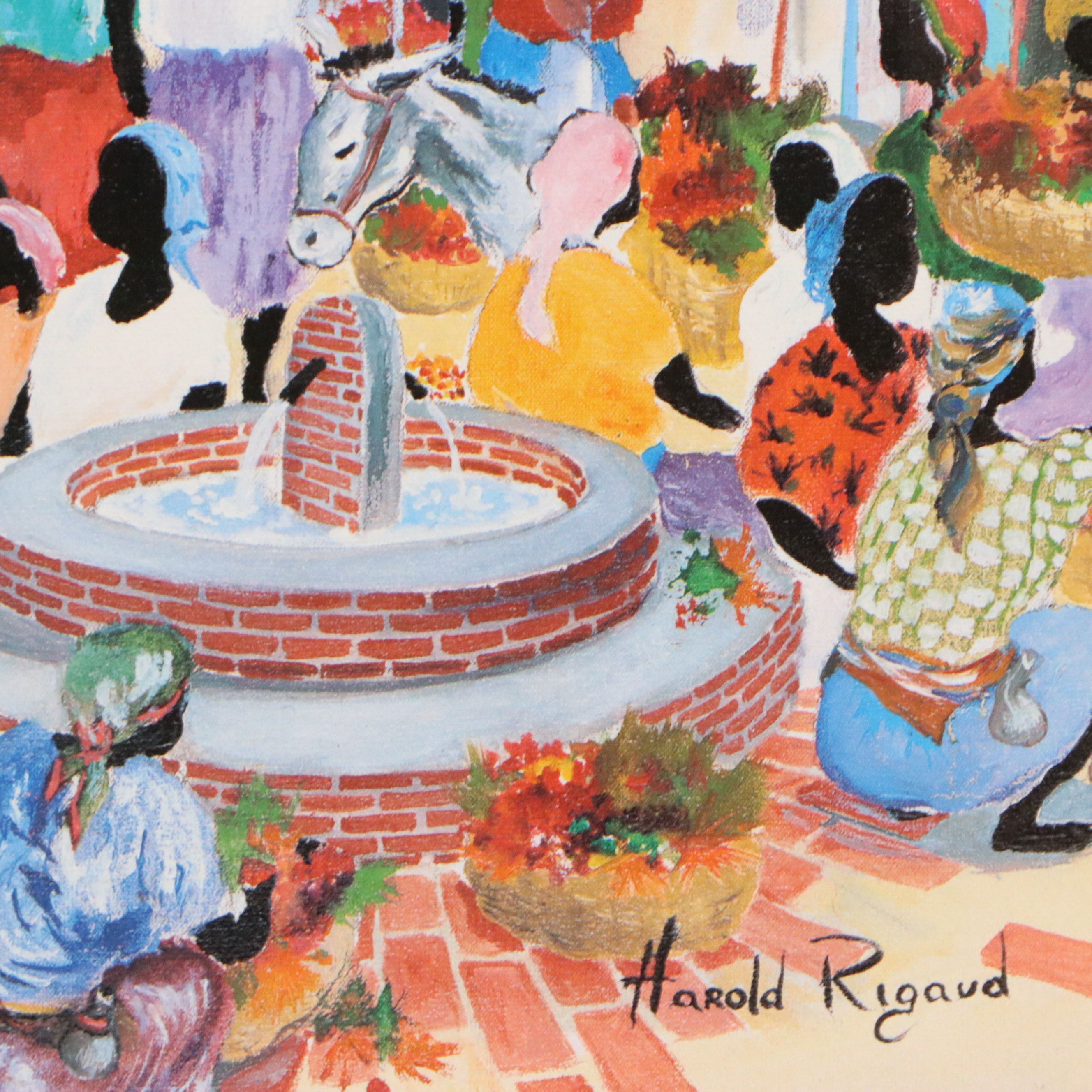 Offset Lithograph After Harold Rigaud of Village Scene