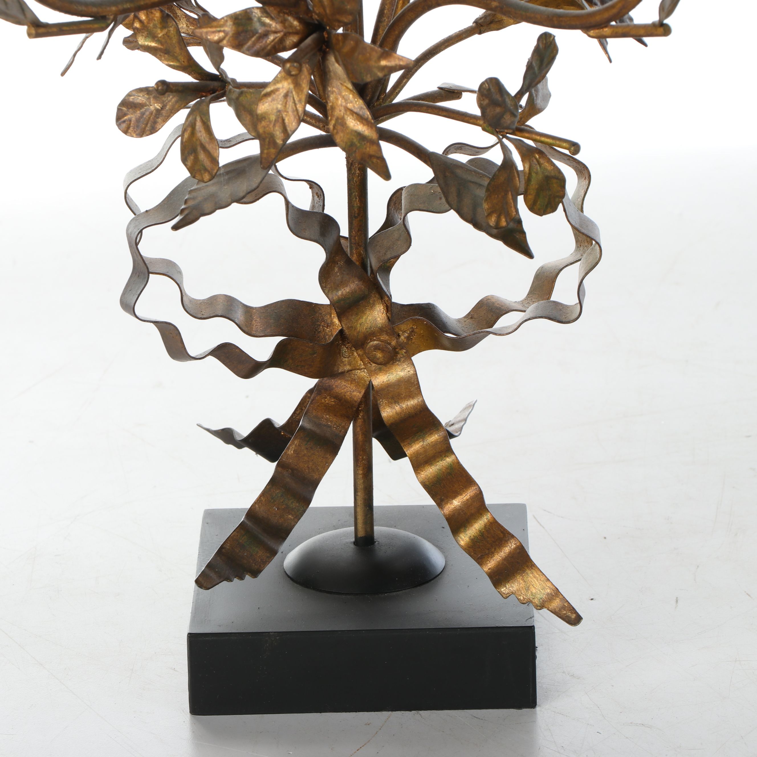 Louis XVI Style Gold Finish Metal Candelabras with White Taper Candles