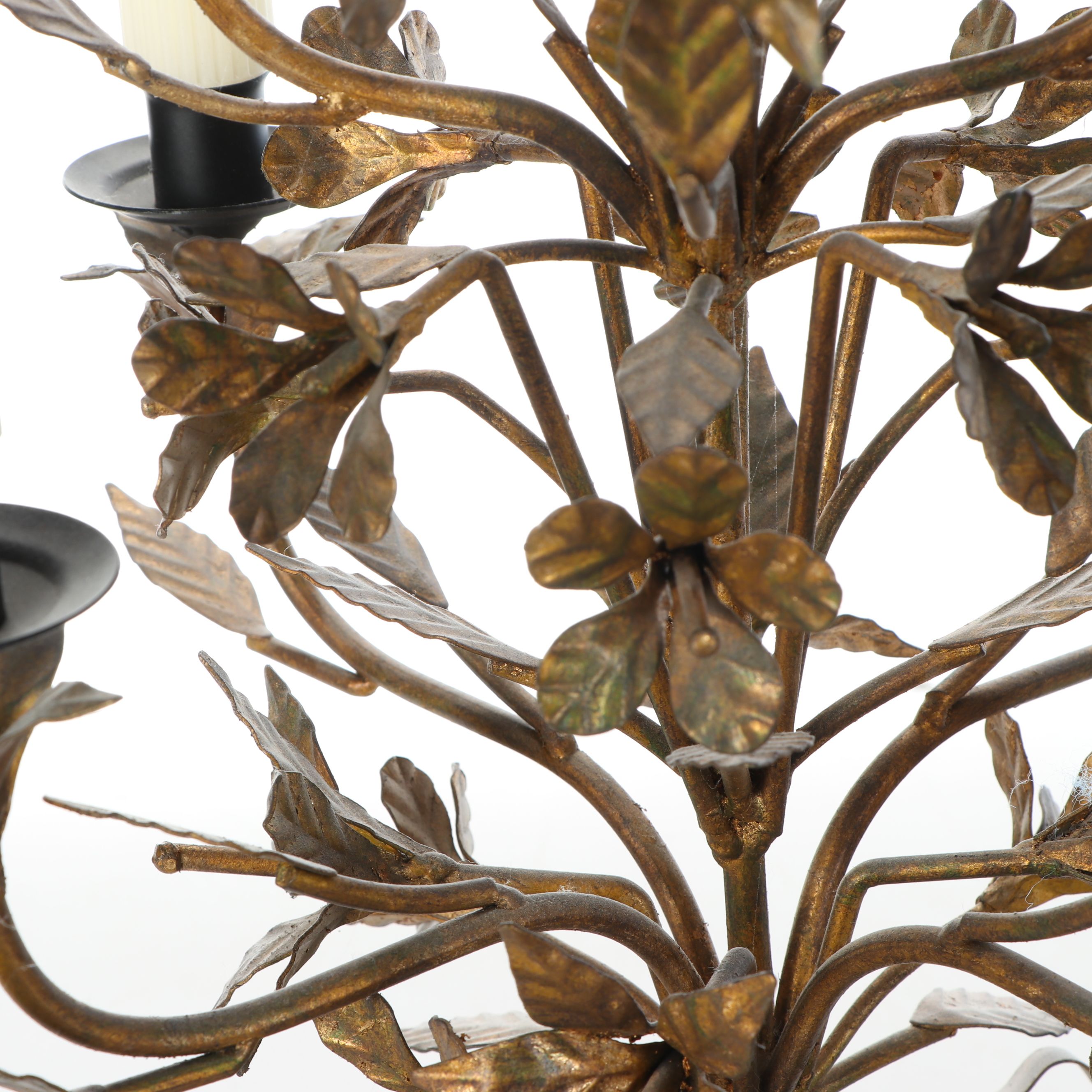 Louis XVI Style Gold Finish Metal Candelabras with White Taper Candles