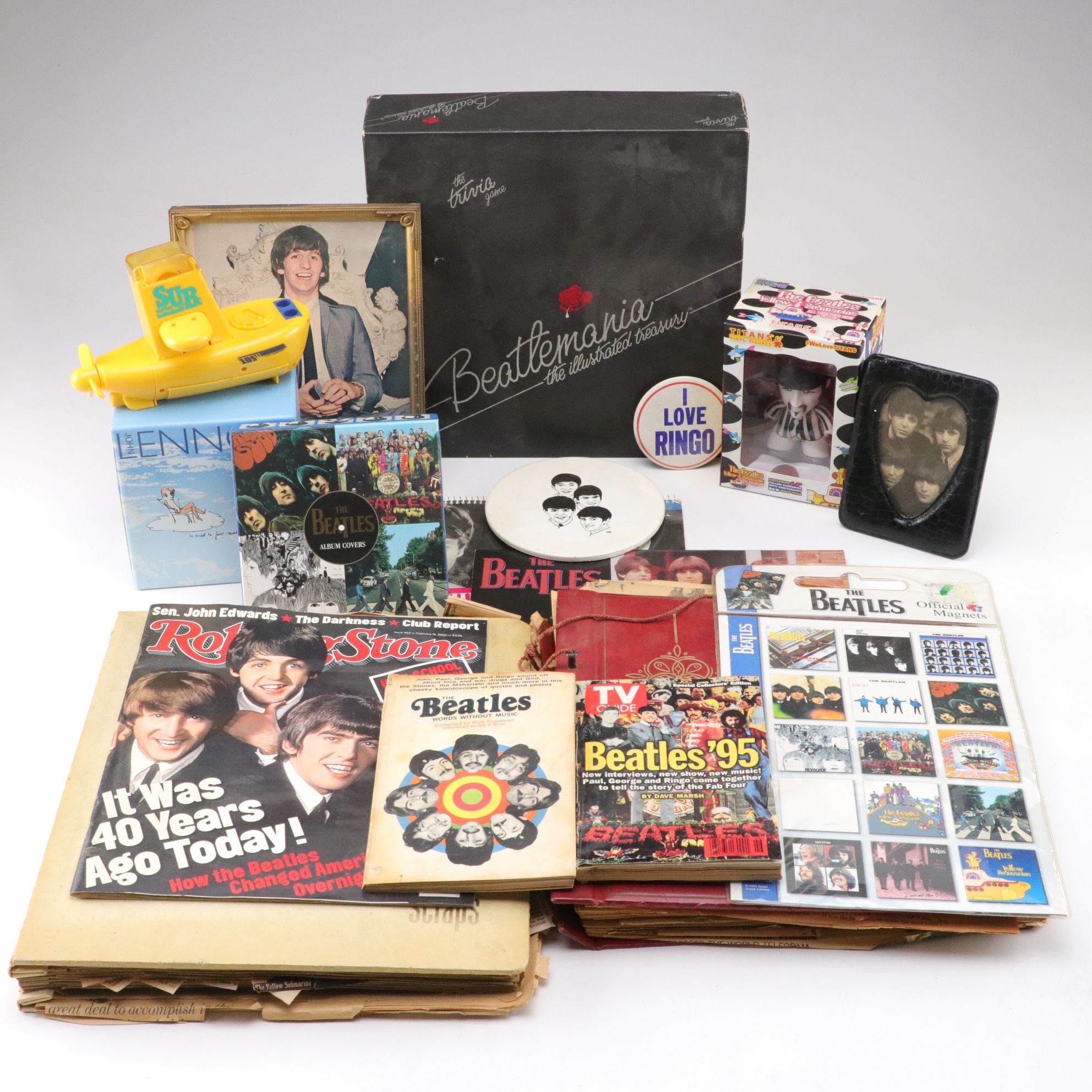 Beatlemania Trivia Game with Beatles Scrapbook, Magazines, Buttons and More