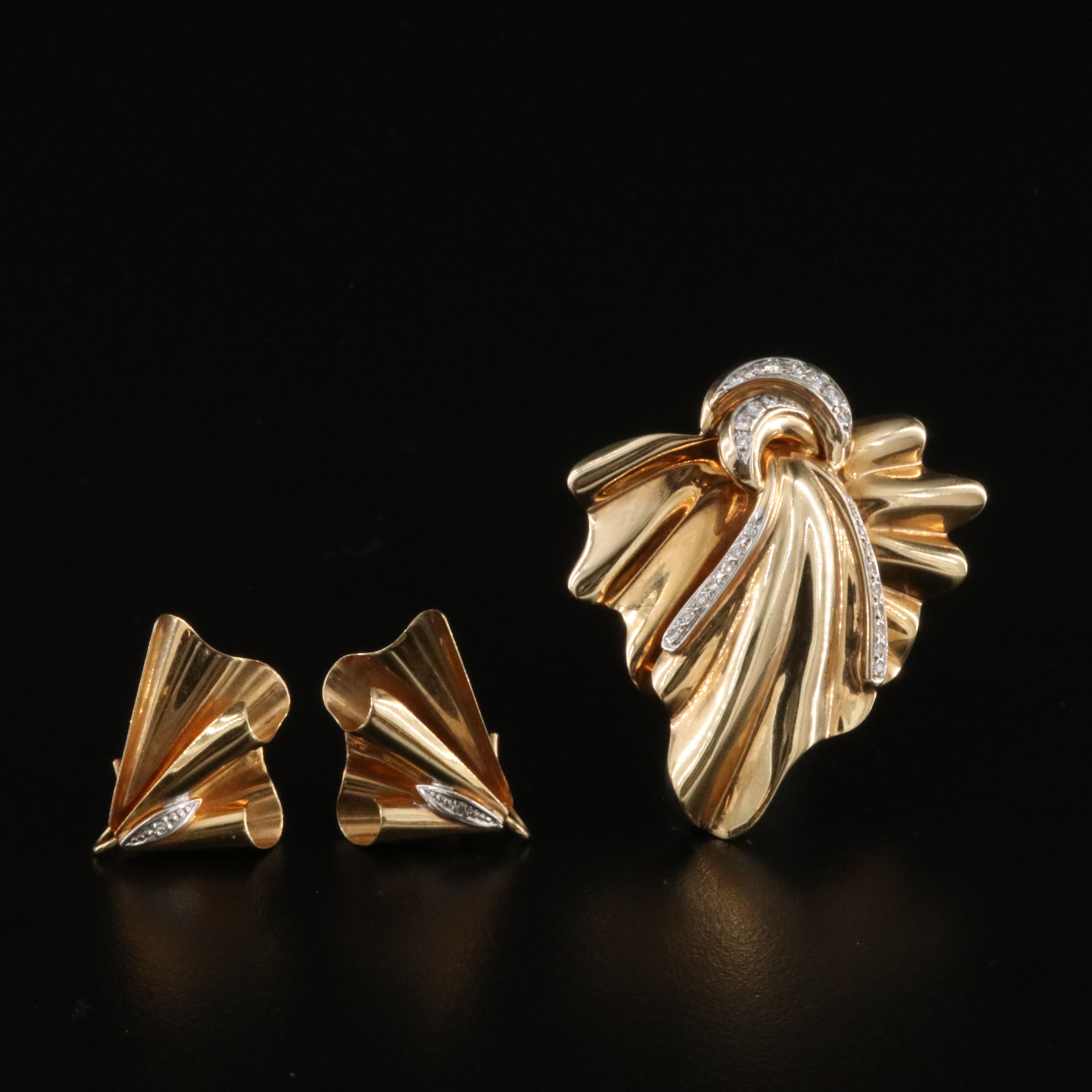 Vintage 14K 0.43 CTW Diamond Earrings and Converter Brooch