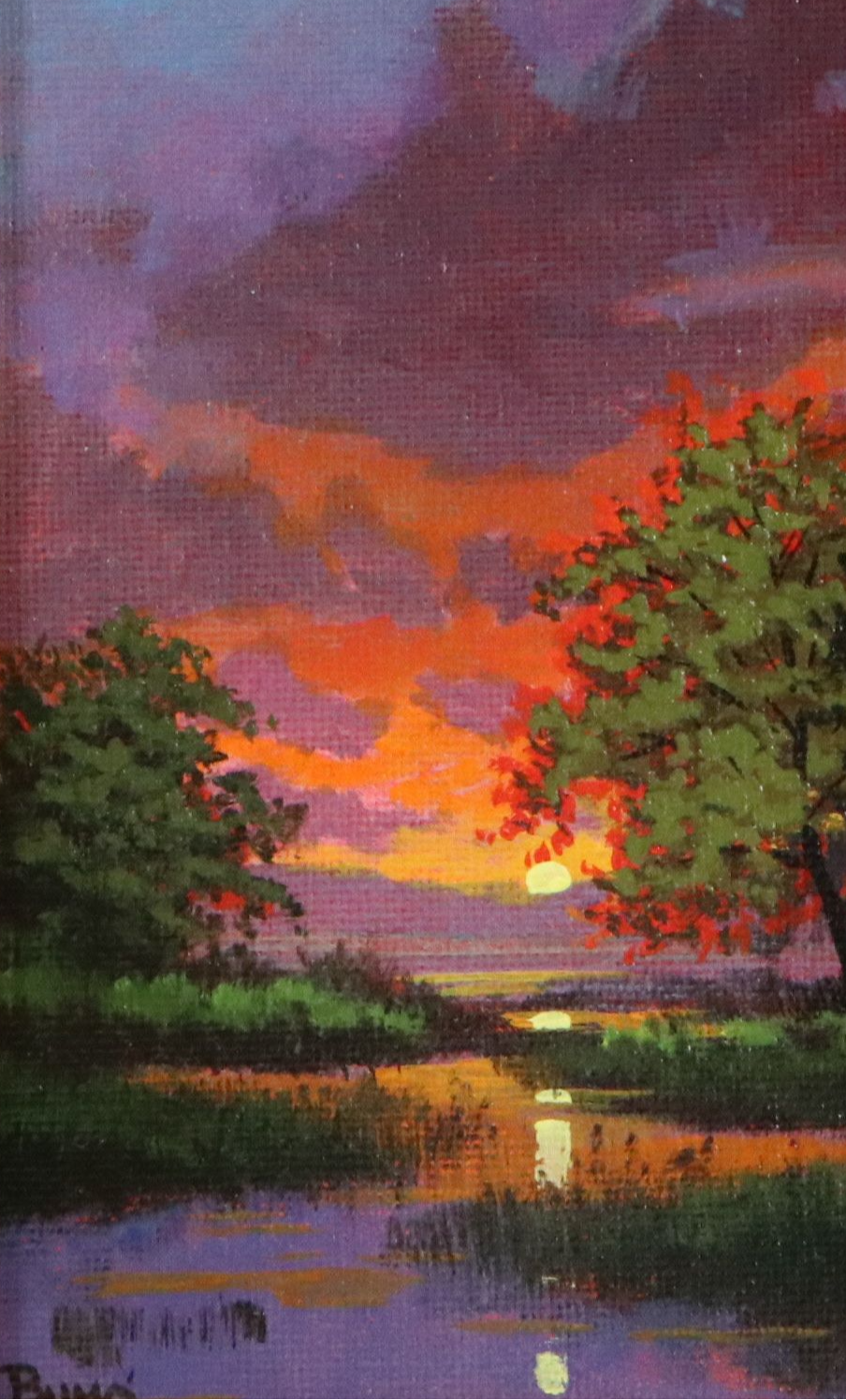 Douglas "Bumo" Johnpeer Acrylic Painting of Marsh Sunset, 21st Century