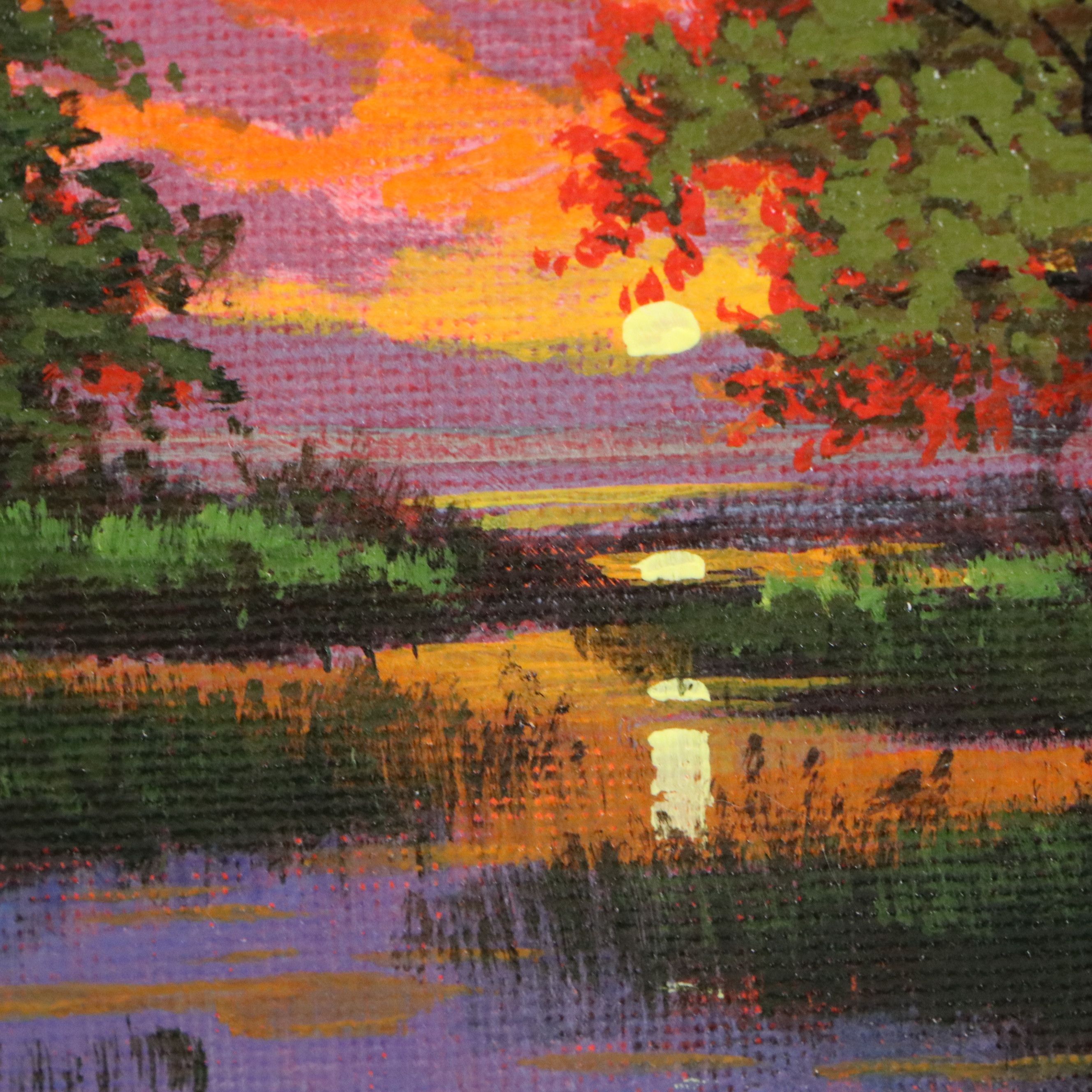 Douglas "Bumo" Johnpeer Acrylic Painting of Marsh Sunset, 21st Century