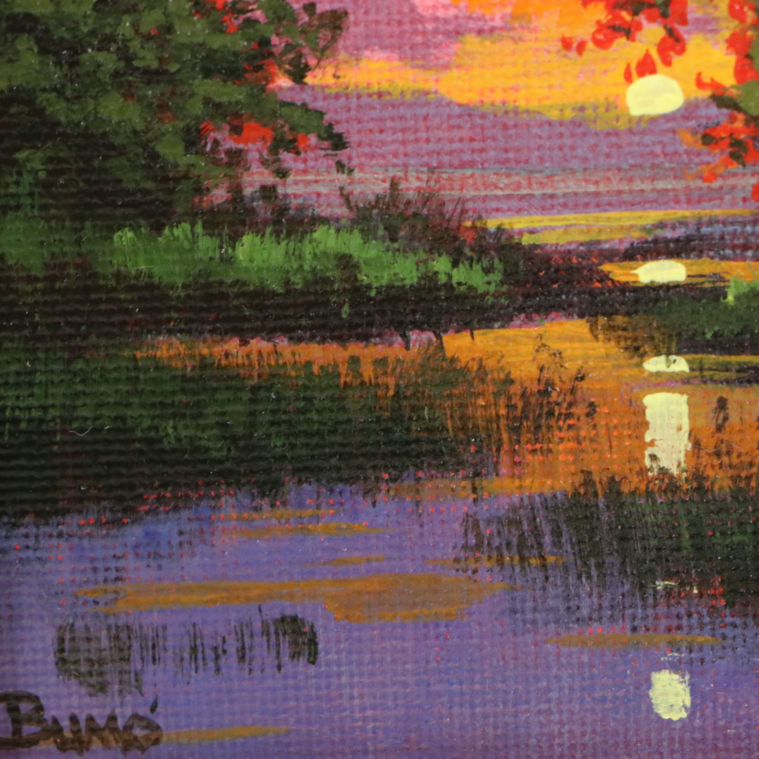Douglas "Bumo" Johnpeer Acrylic Painting of Marsh Sunset, 21st Century