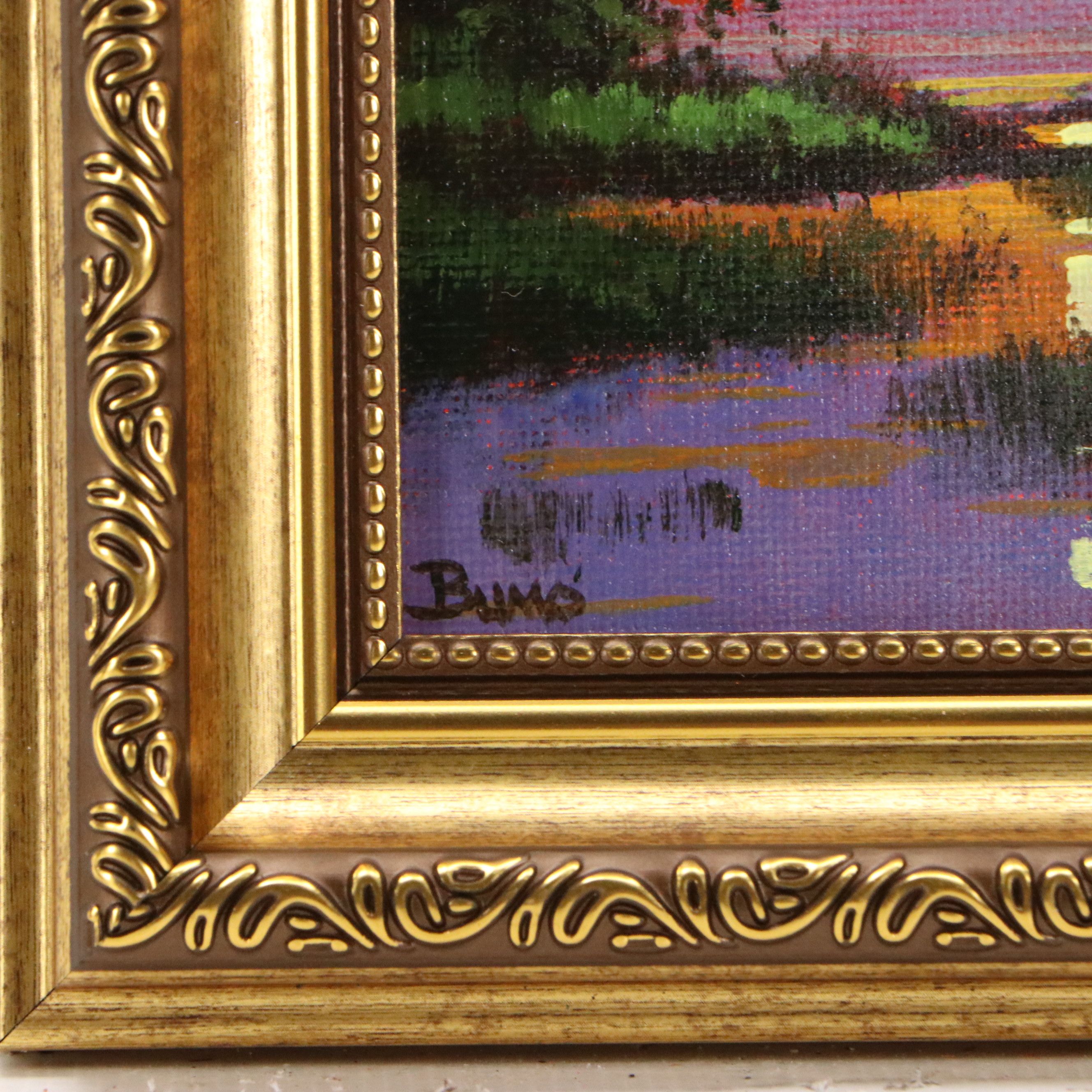 Douglas "Bumo" Johnpeer Acrylic Painting of Marsh Sunset, 21st Century