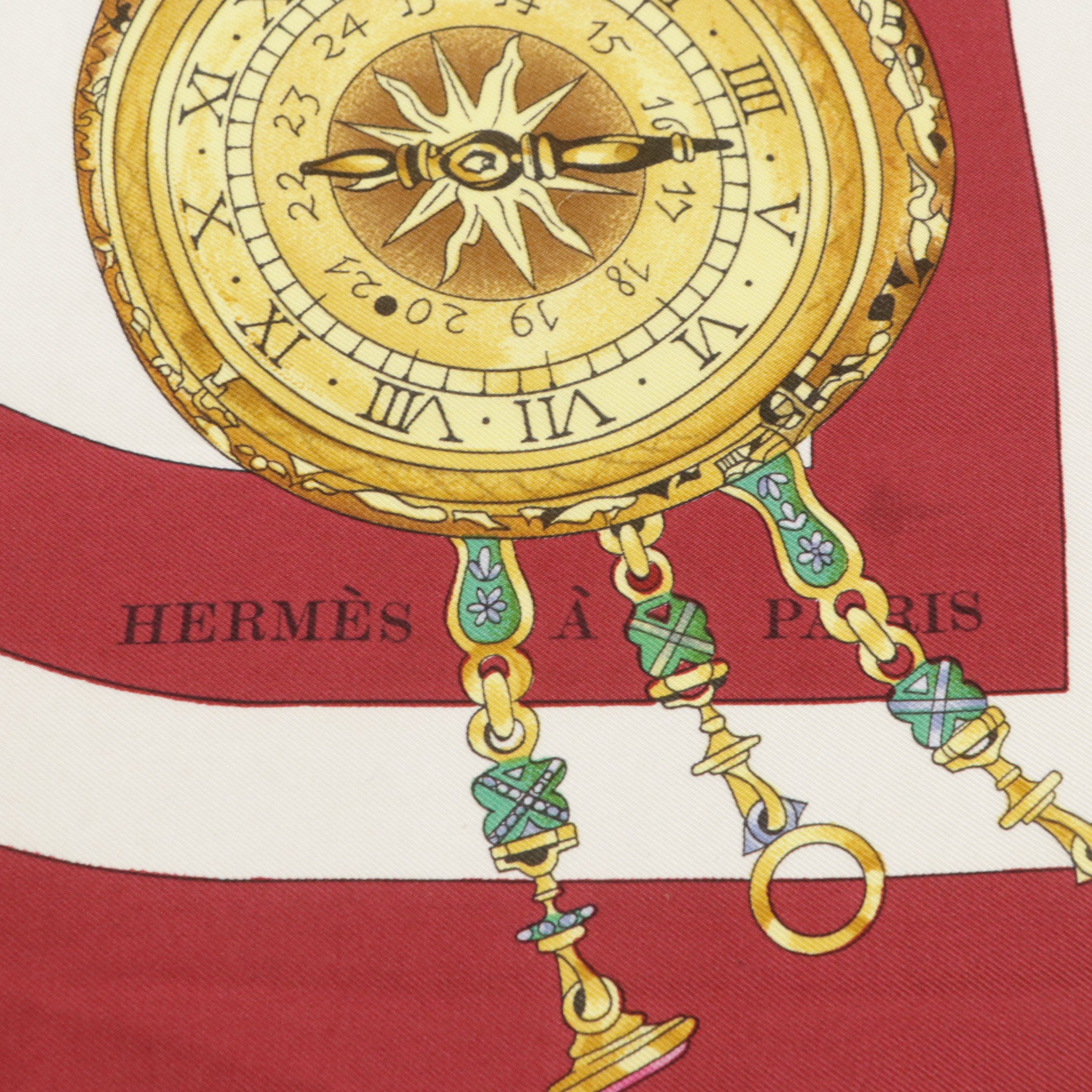 Hermès "La Ronde des Heures" Scarf 90 in Silk Twill