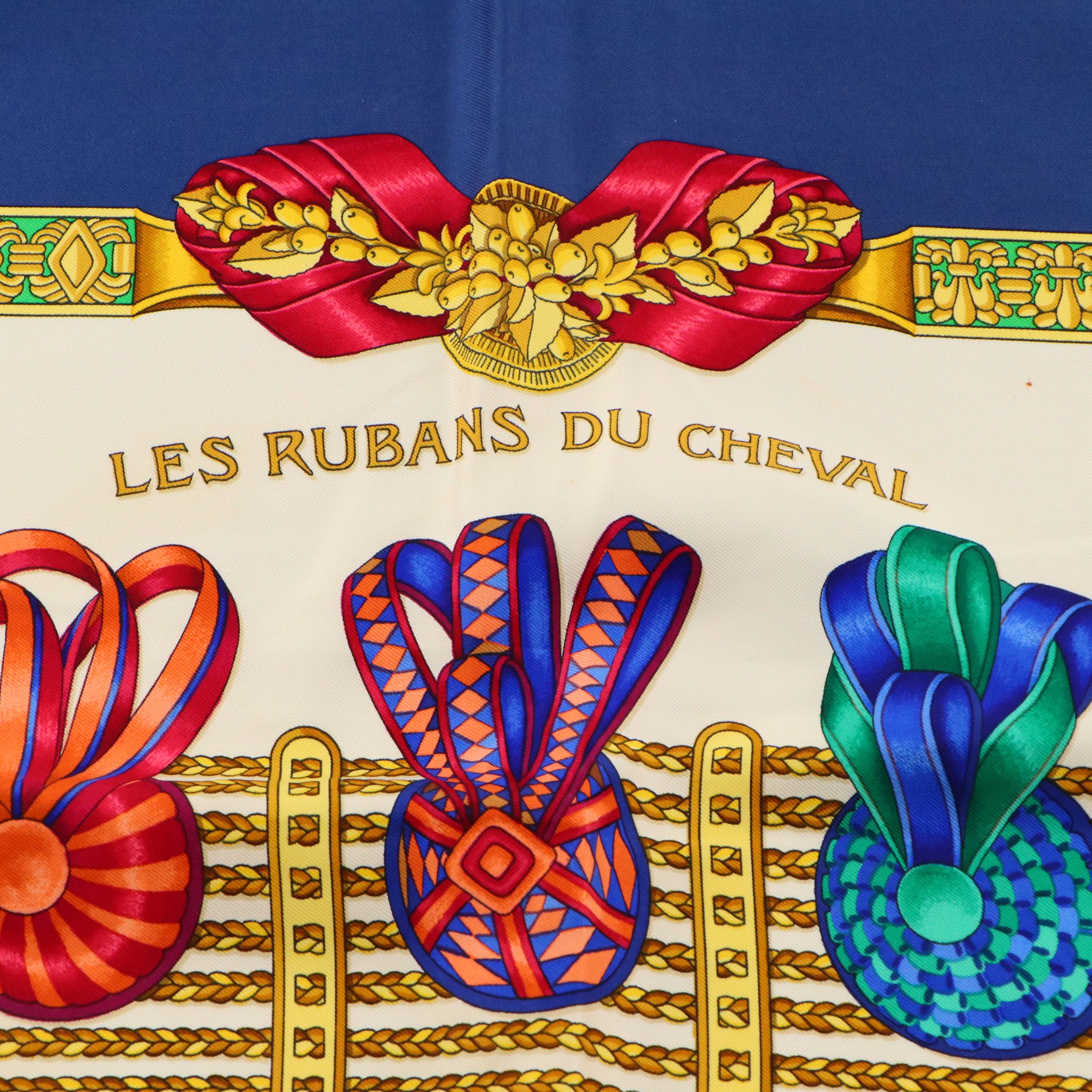 Hermès "Les Rubans du Cheval" Silk Twill Scarf 90 in Box