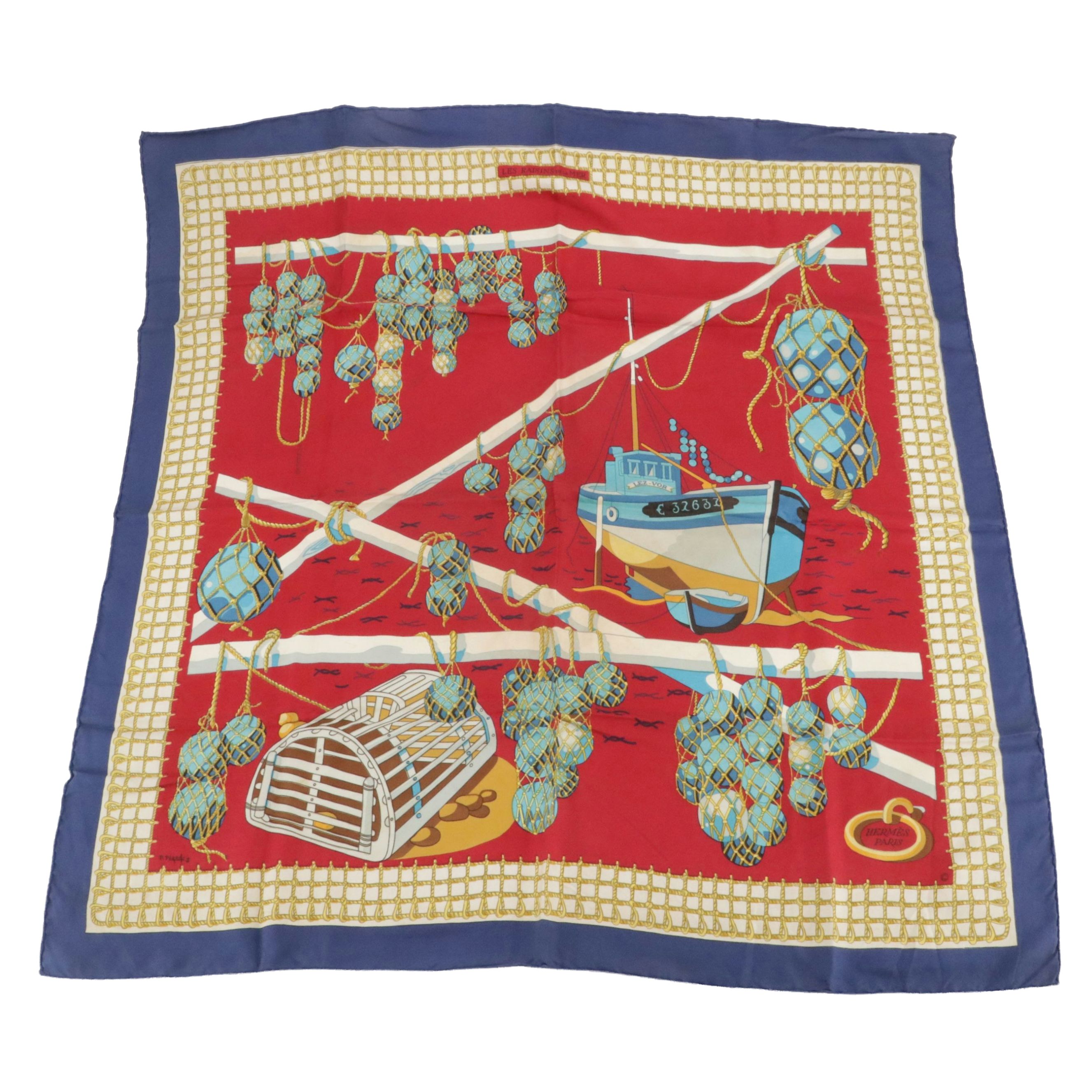 Hermès Early Issue "Les Raisins de la Mer" Scarf 90 in Silk Twill