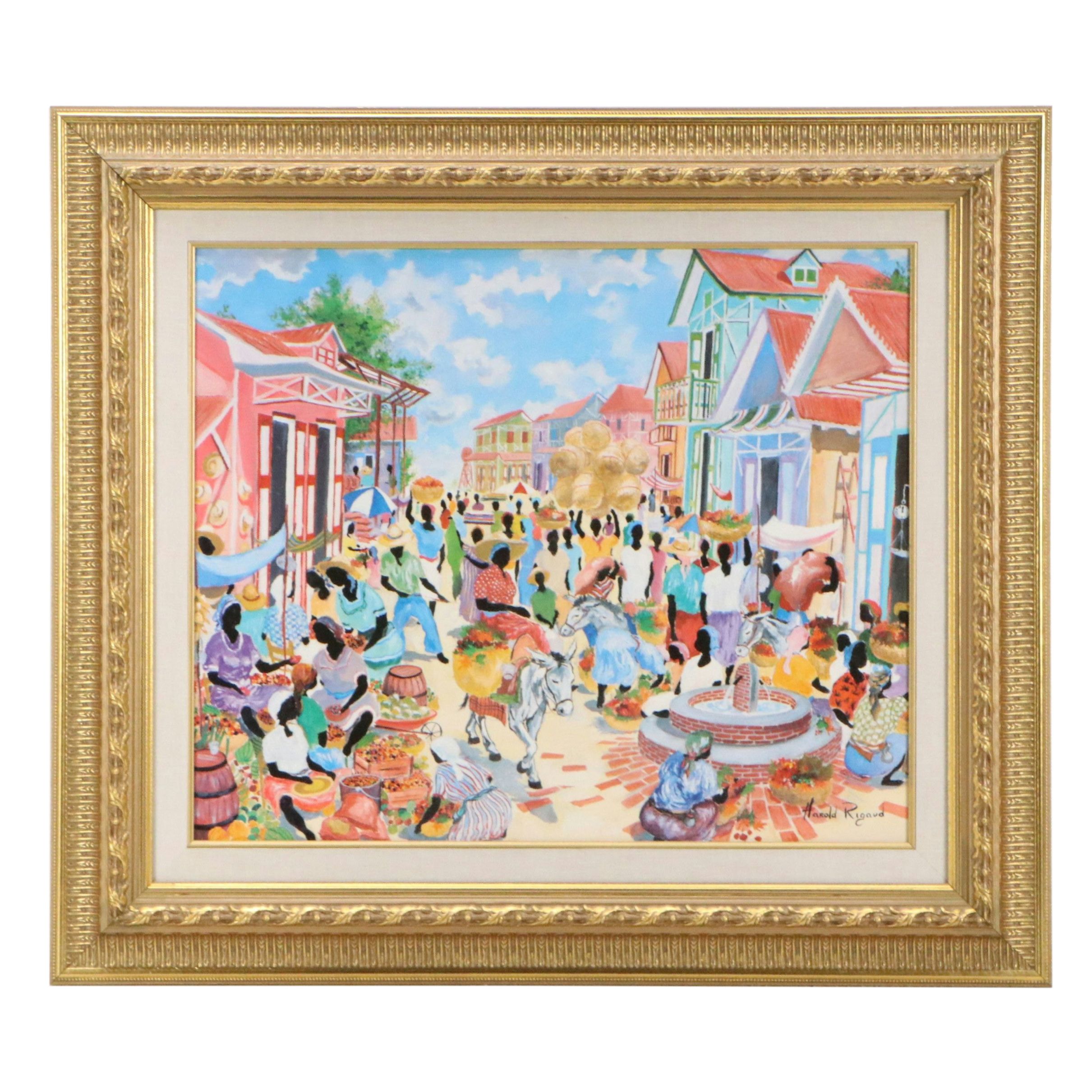 Offset Lithograph After Harold Rigaud of Village Scene