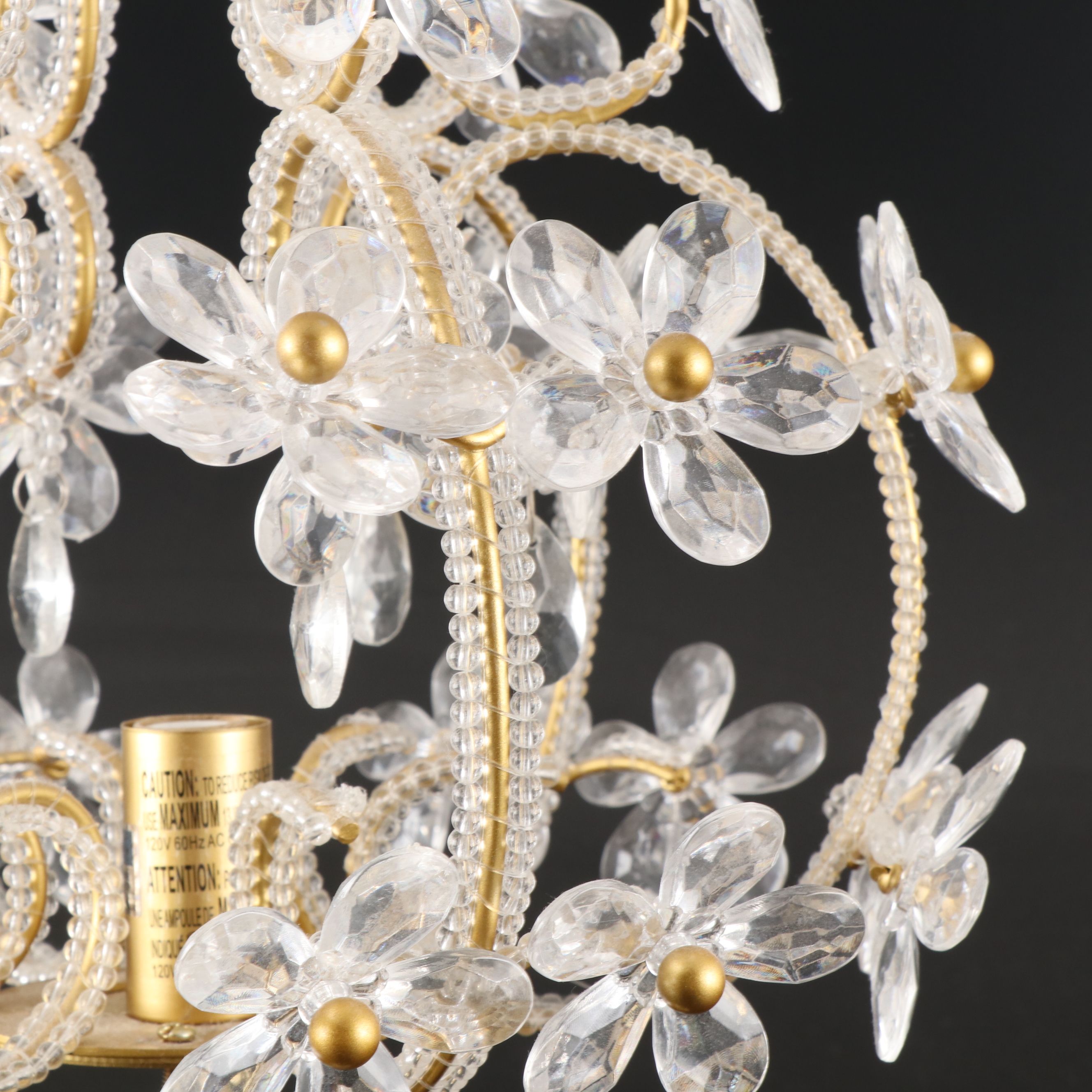 Simon Pearce Bird Paperweights, and Crystal Beadwork Flowers on Matte Gold Lamp