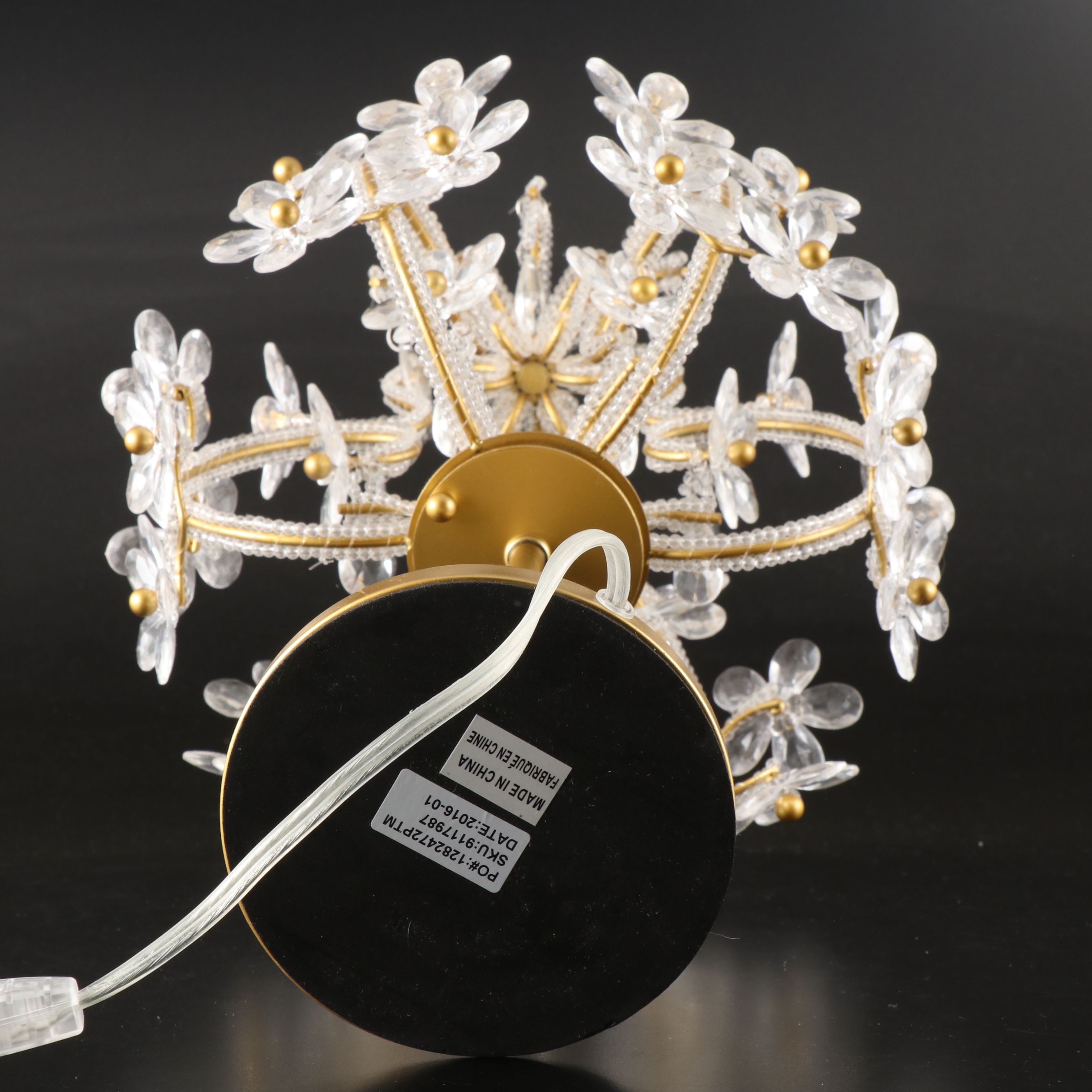 Simon Pearce Bird Paperweights, and Crystal Beadwork Flowers on Matte Gold Lamp