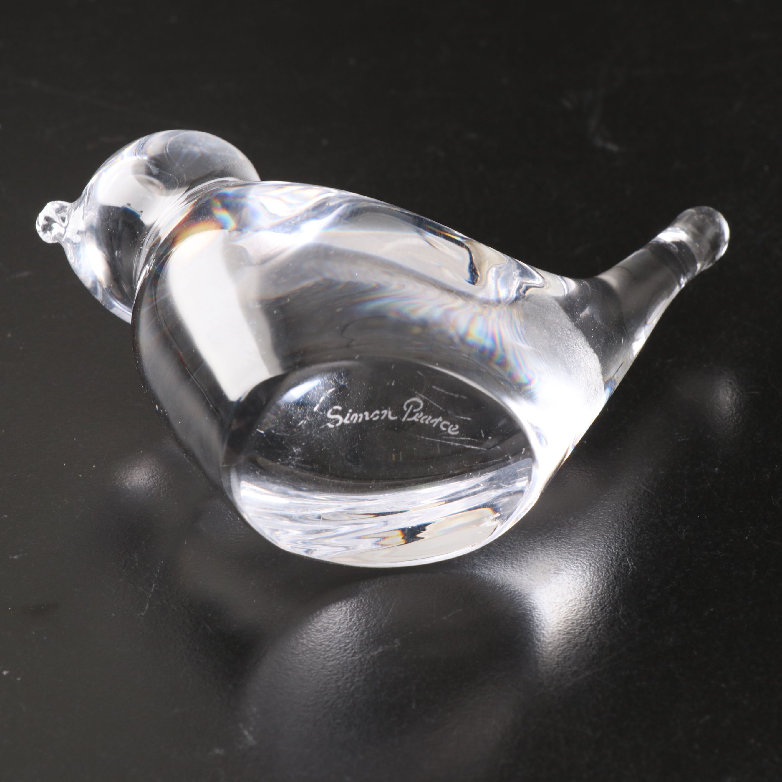 Simon Pearce Bird Paperweights, and Crystal Beadwork Flowers on Matte Gold Lamp