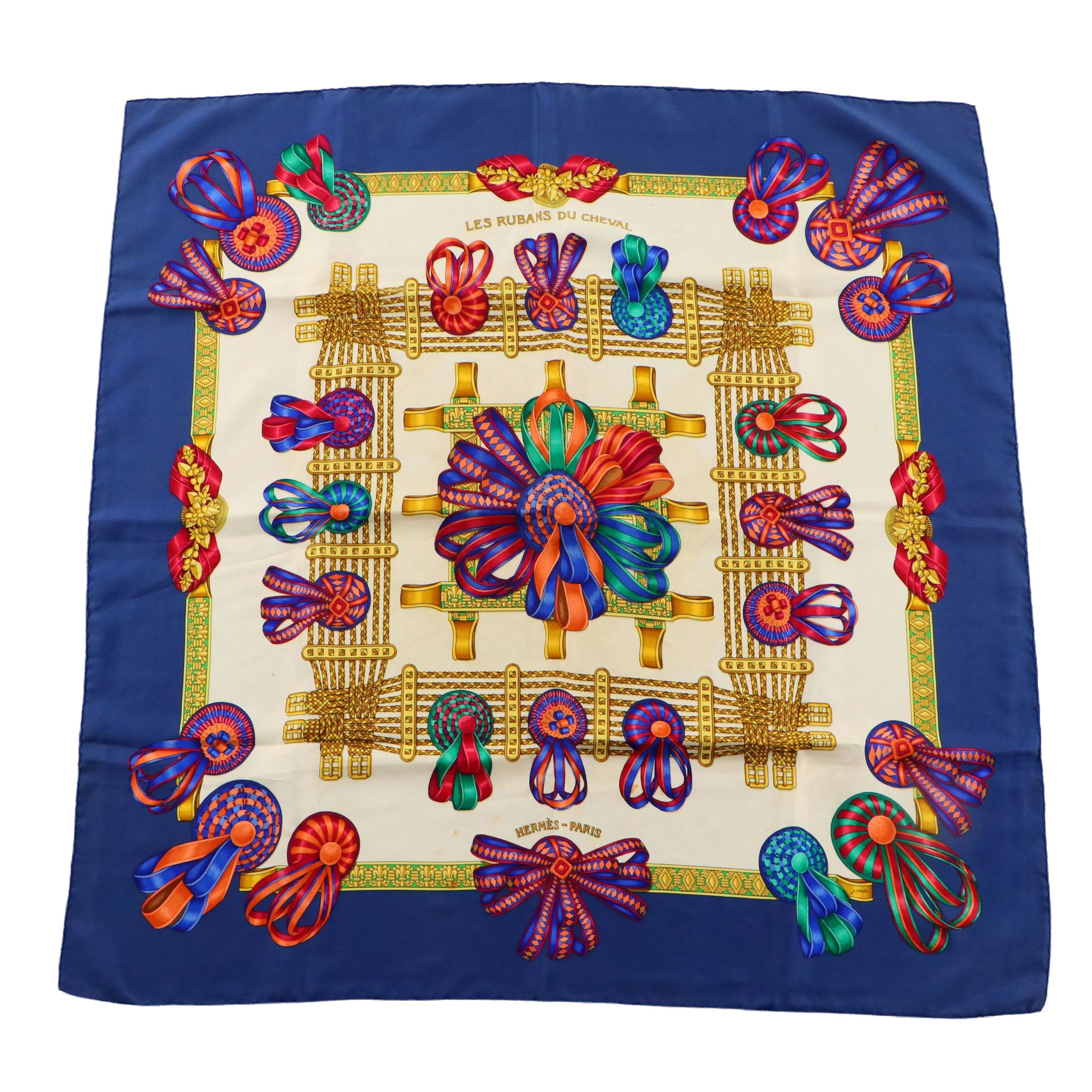 Hermès "Les Rubans du Cheval" Silk Twill Scarf 90 in Box