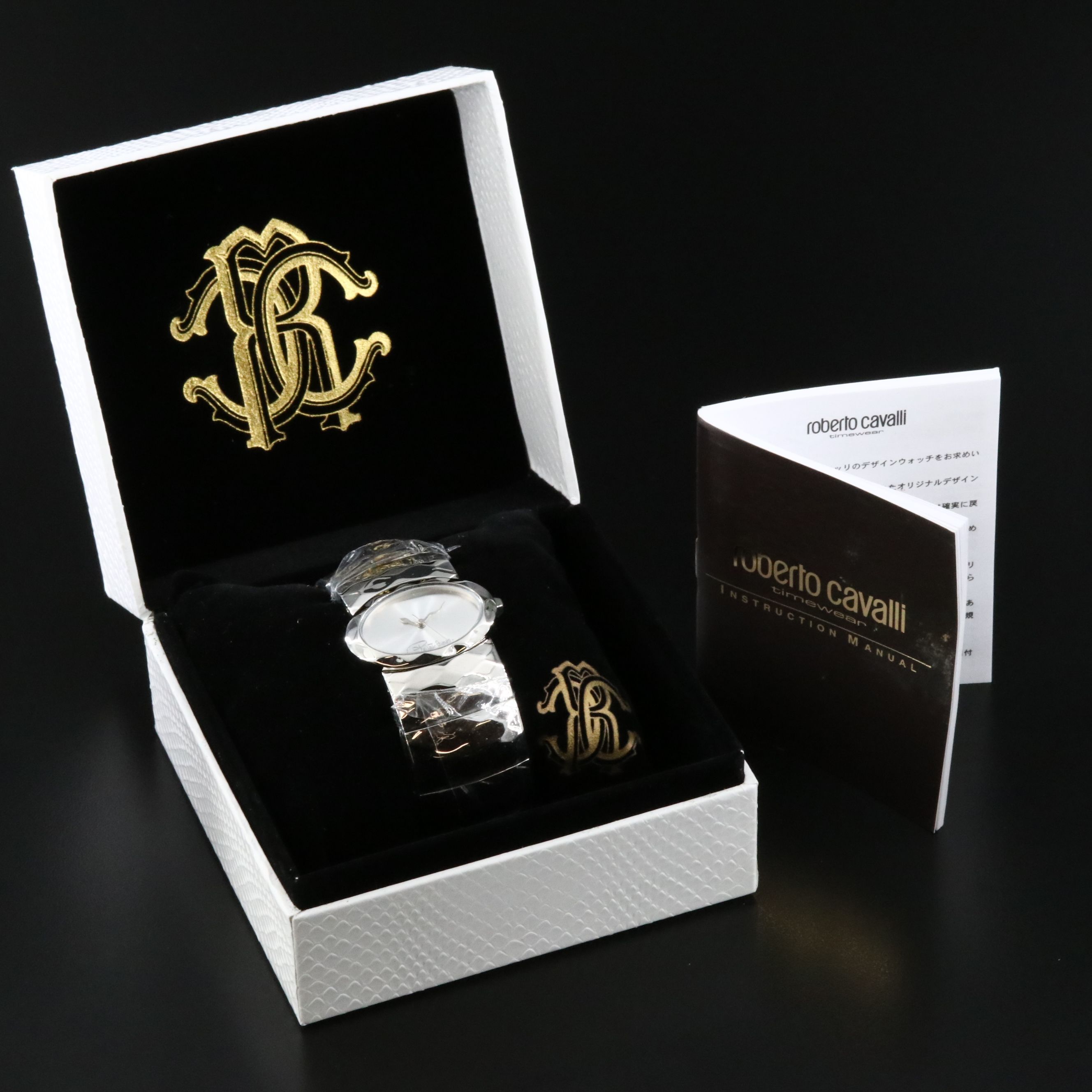 Roberto Cavalli Faceted Silver Tone Quartz Watch