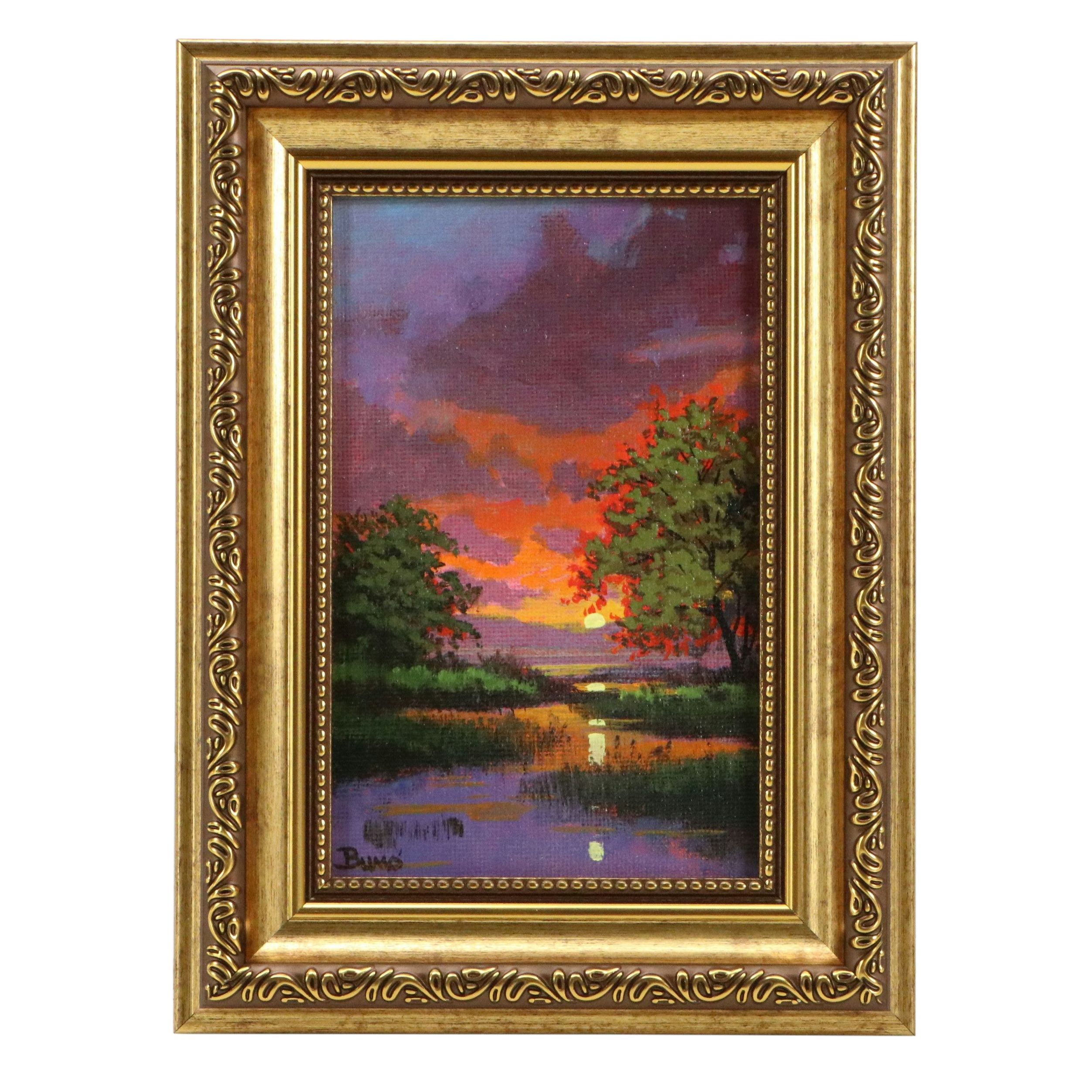 Douglas "Bumo" Johnpeer Acrylic Painting of Marsh Sunset, 21st Century