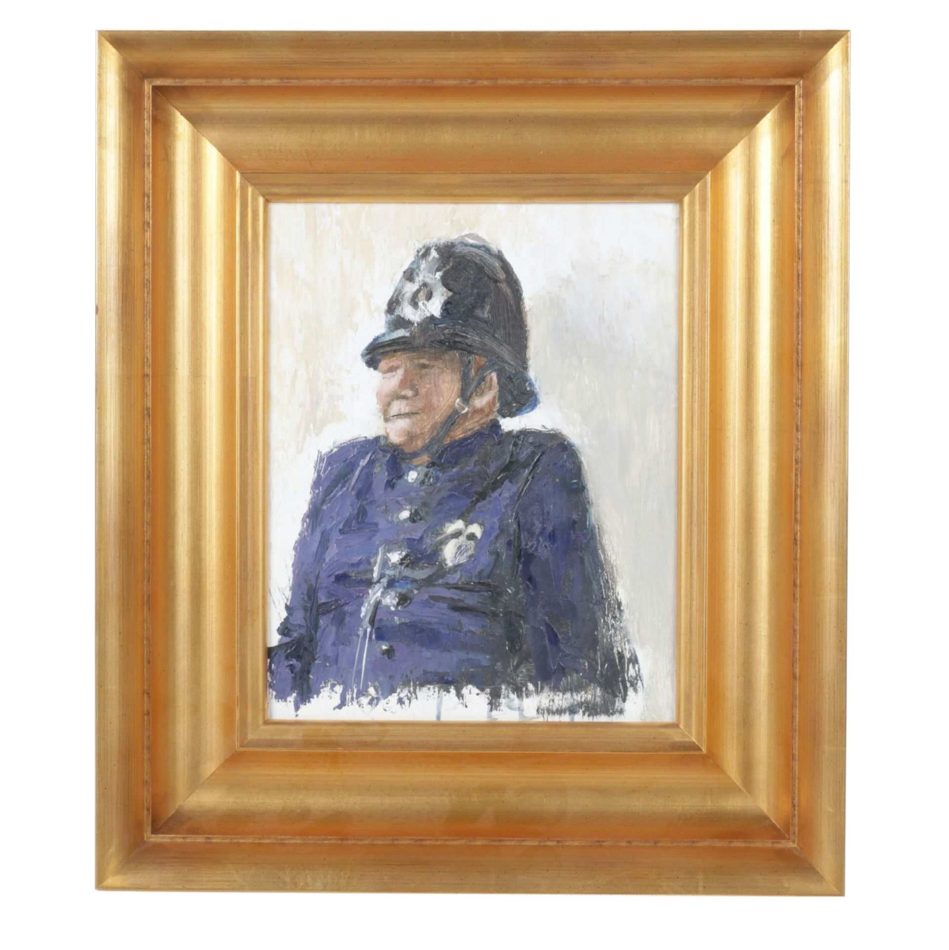 Impressionist and Impasto Portrait Oil Painting of British Police Officer