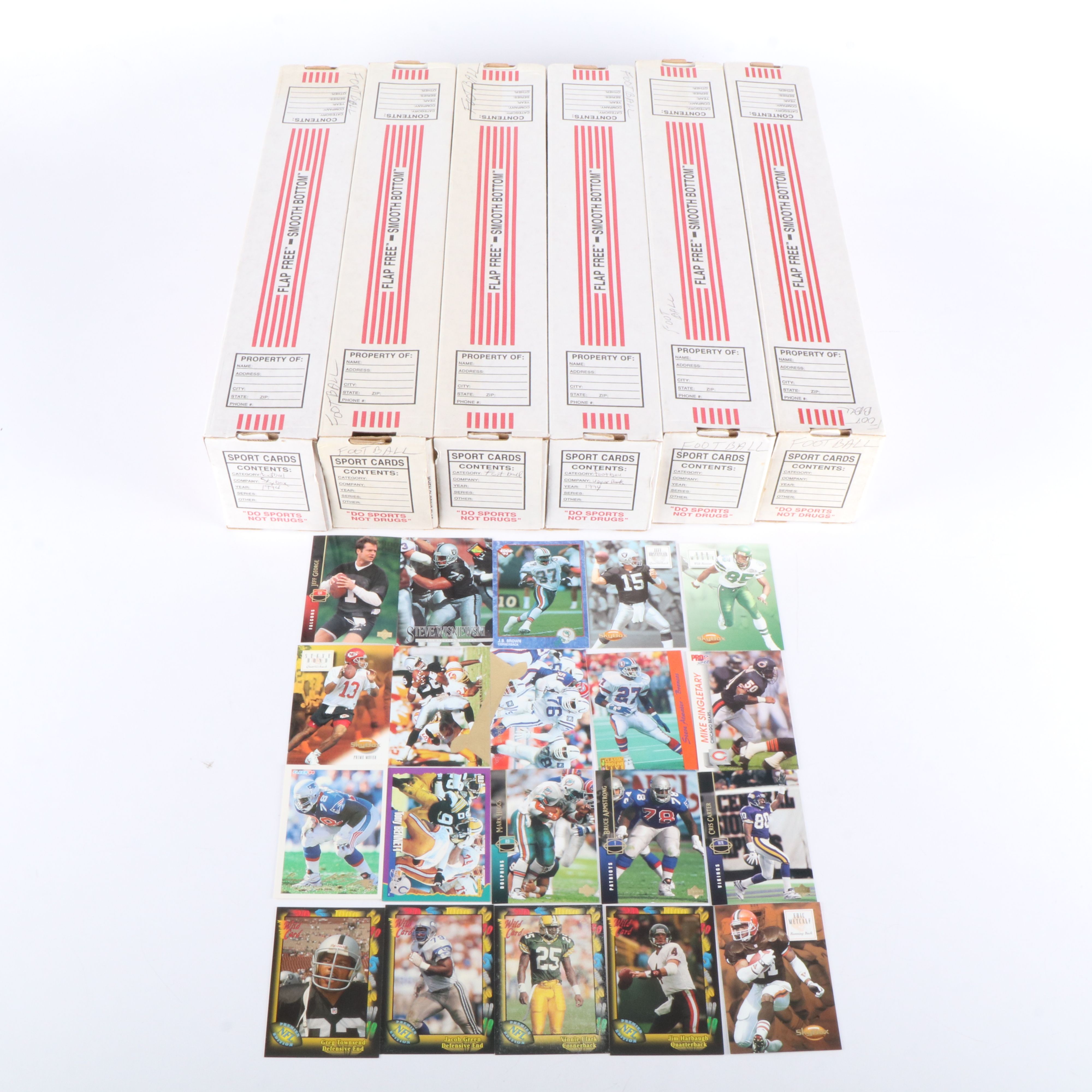 Six Boxes of Football Cards, 1990s, Almost 4,800 Cards Total