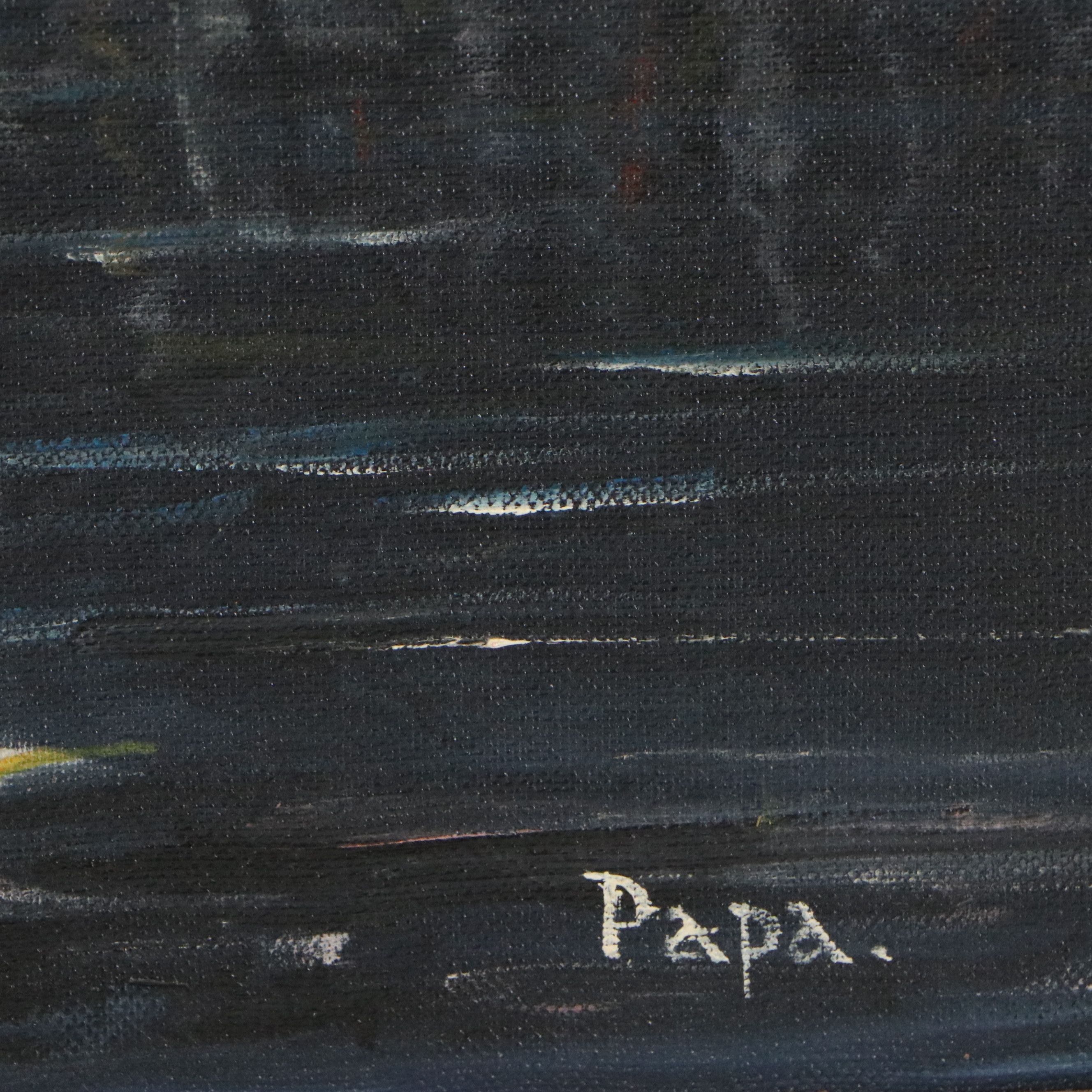 Oil Painting of Heron Standing in Marsh, Late 20th Century