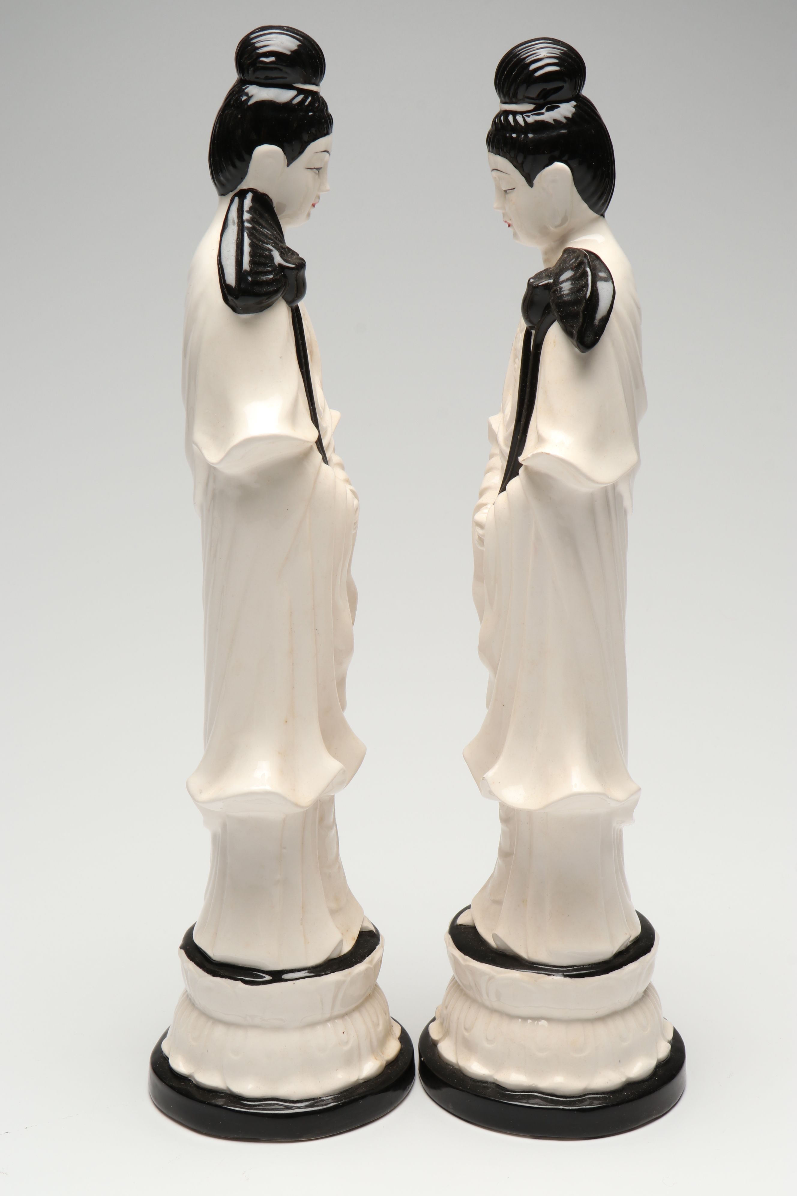 Royal Orleans Korean Guanyin Ceramic Figures, Mid to Late 20th C.