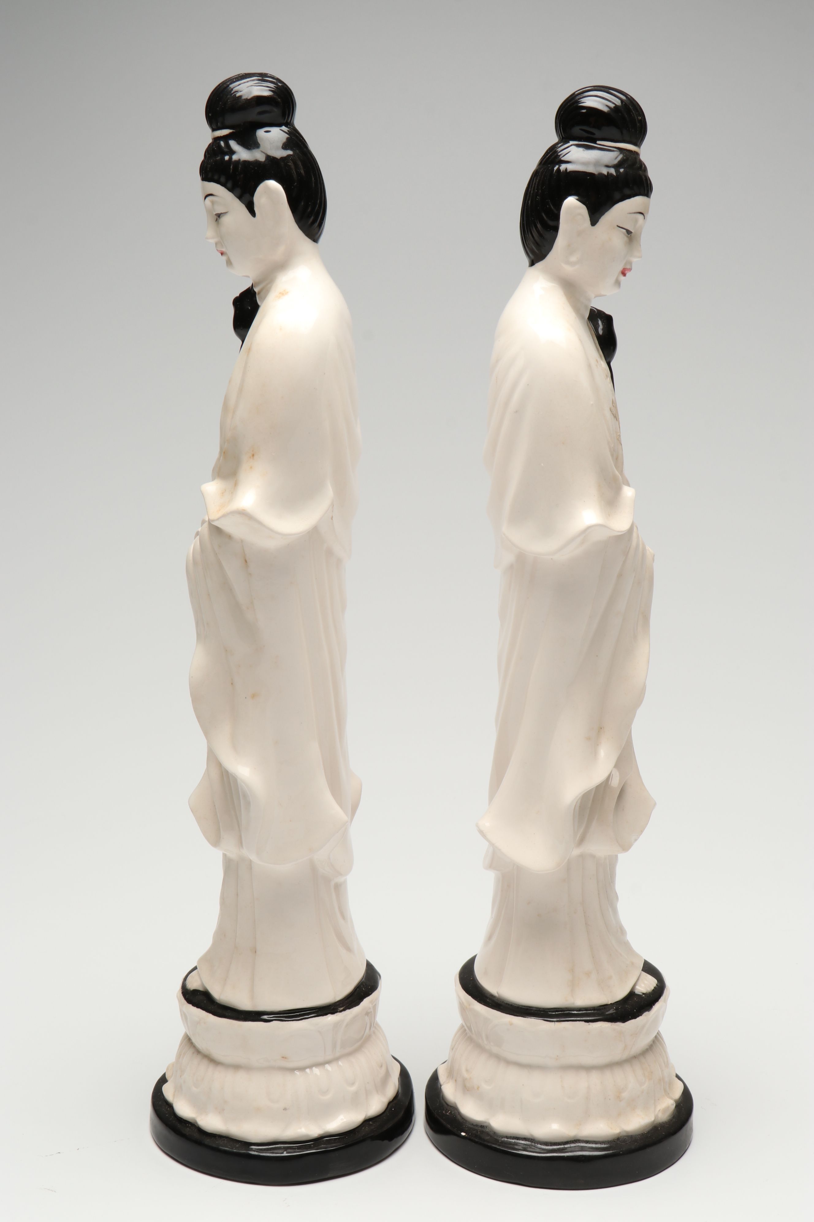 Royal Orleans Korean Guanyin Ceramic Figures, Mid to Late 20th C.
