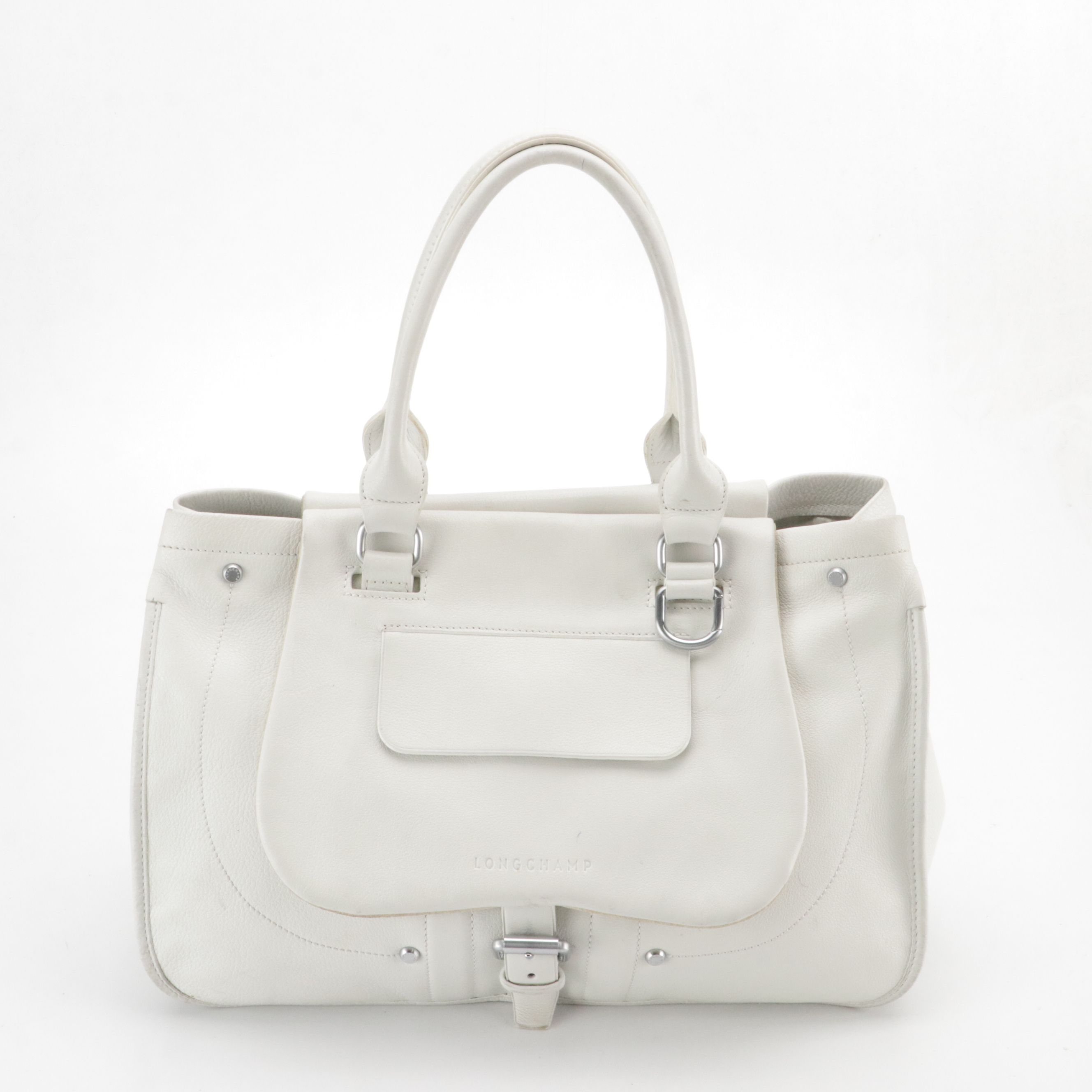 Longchamp Balzane White Grain Leather Tote Bag