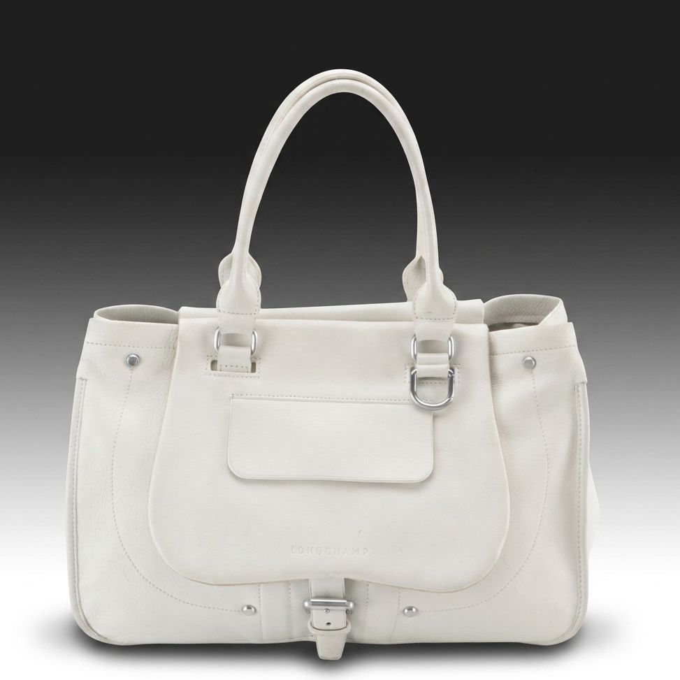 Longchamp Balzane White Grain Leather Tote Bag