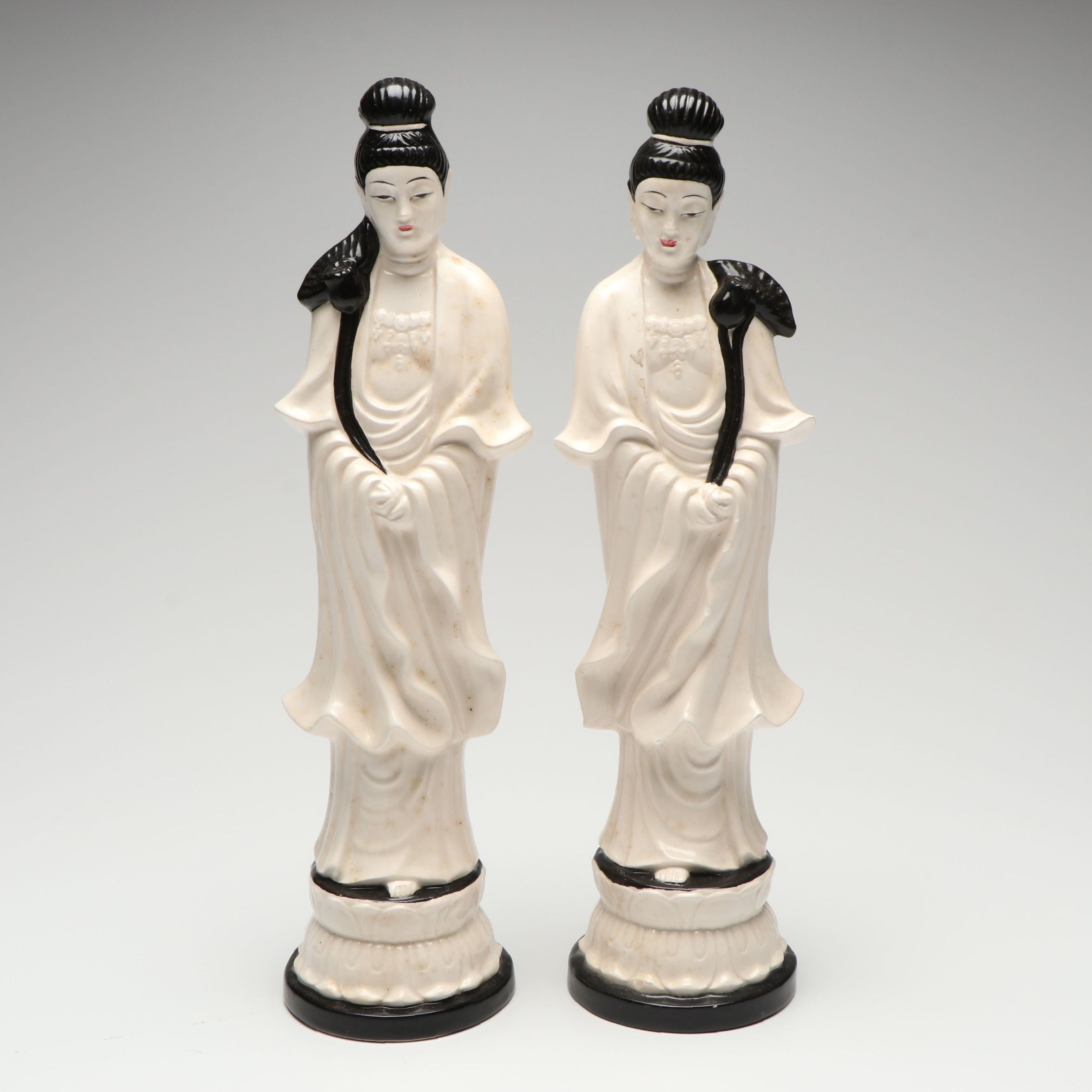 Royal Orleans Korean Guanyin Ceramic Figures, Mid to Late 20th C.